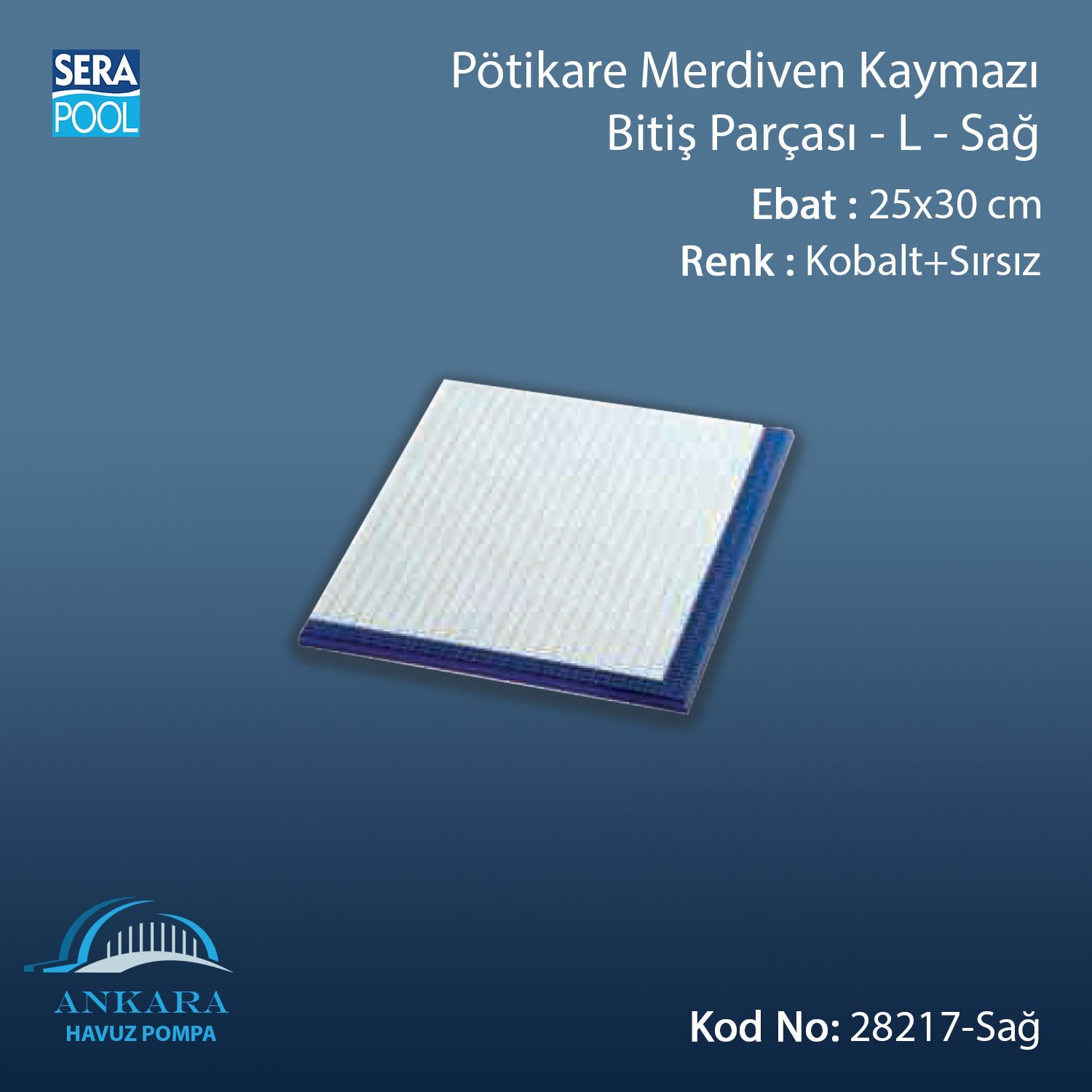 Pötikare Merdiven Kaymazı Bitiş Parçası -L - Sağ -25x30 cm- Kobalt+Sırsız