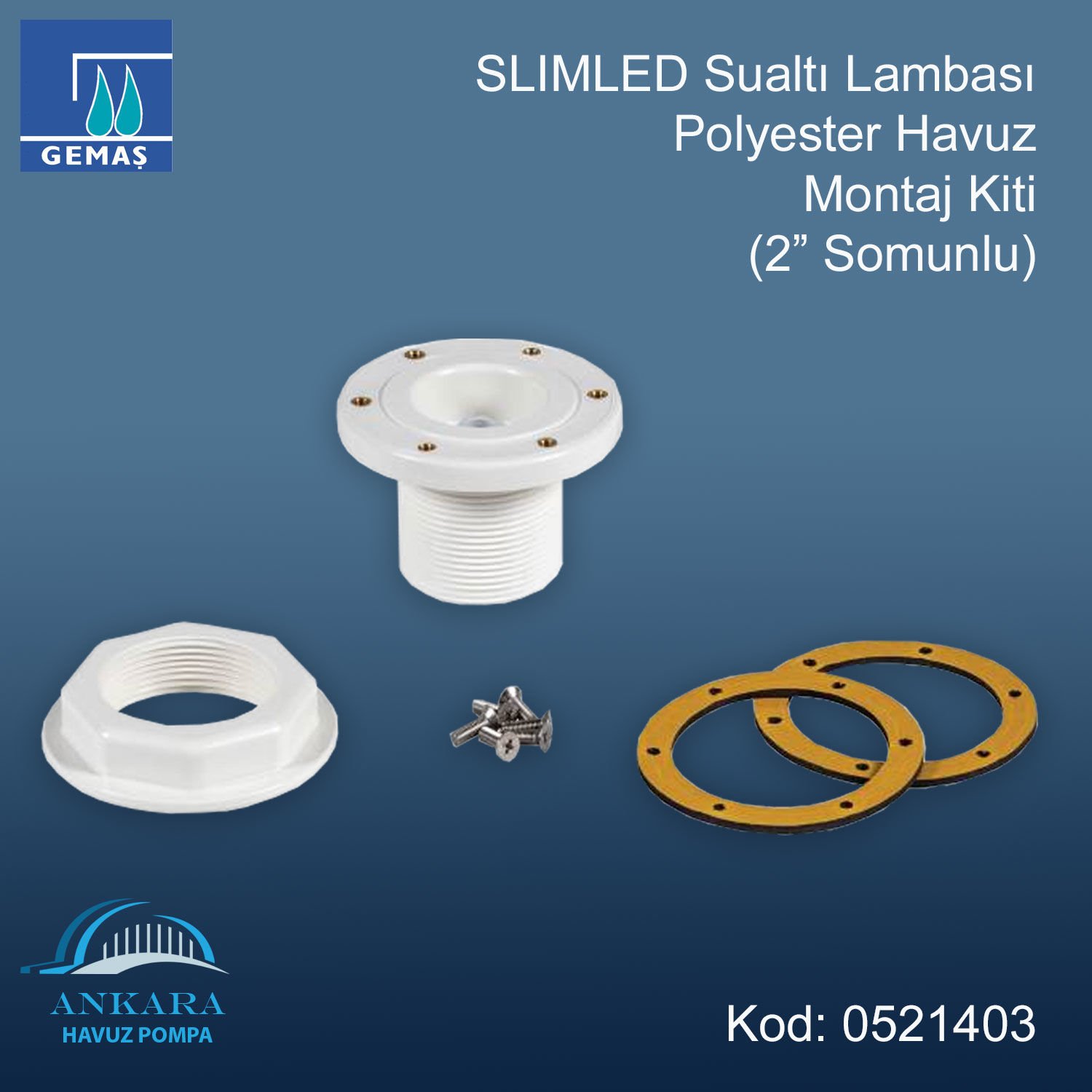 SlimLED” Havuz Sualtı Aydınlatma Lambası - Polyester Havuz Montaj Kiti (2'' Somunlu)