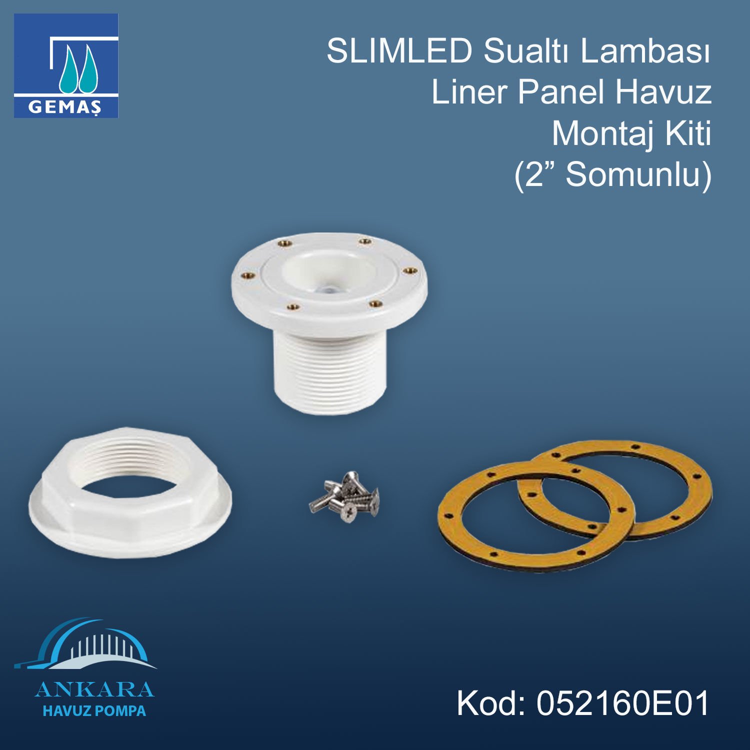 SlimLED” Havuz Sualtı Aydınlatma Lambası - Liner Panel Havuz Montaj Kiti (2'' Somunlu)
