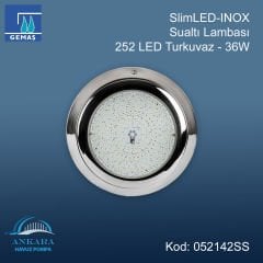 SlimLED-INOX” Havuz Sualtı Aydınlatma Lambası. Kovansız - Reçine Dolgulu, Tek Renkli - 252 LED Turkuvaz - 36 W