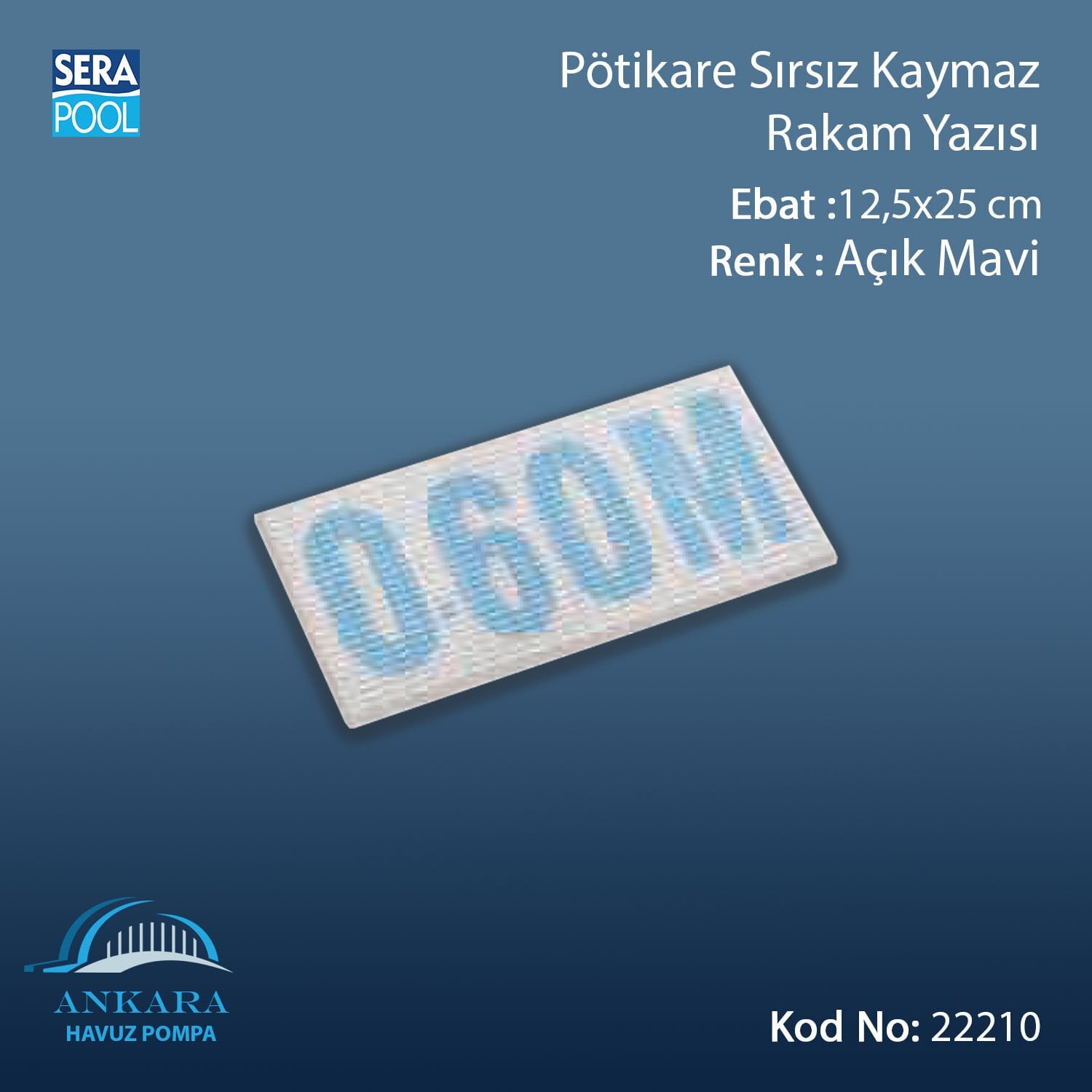 Pötikare Sırsız Kaymaza Açık Mavi Rakam Yazısı 12,5x25 cm