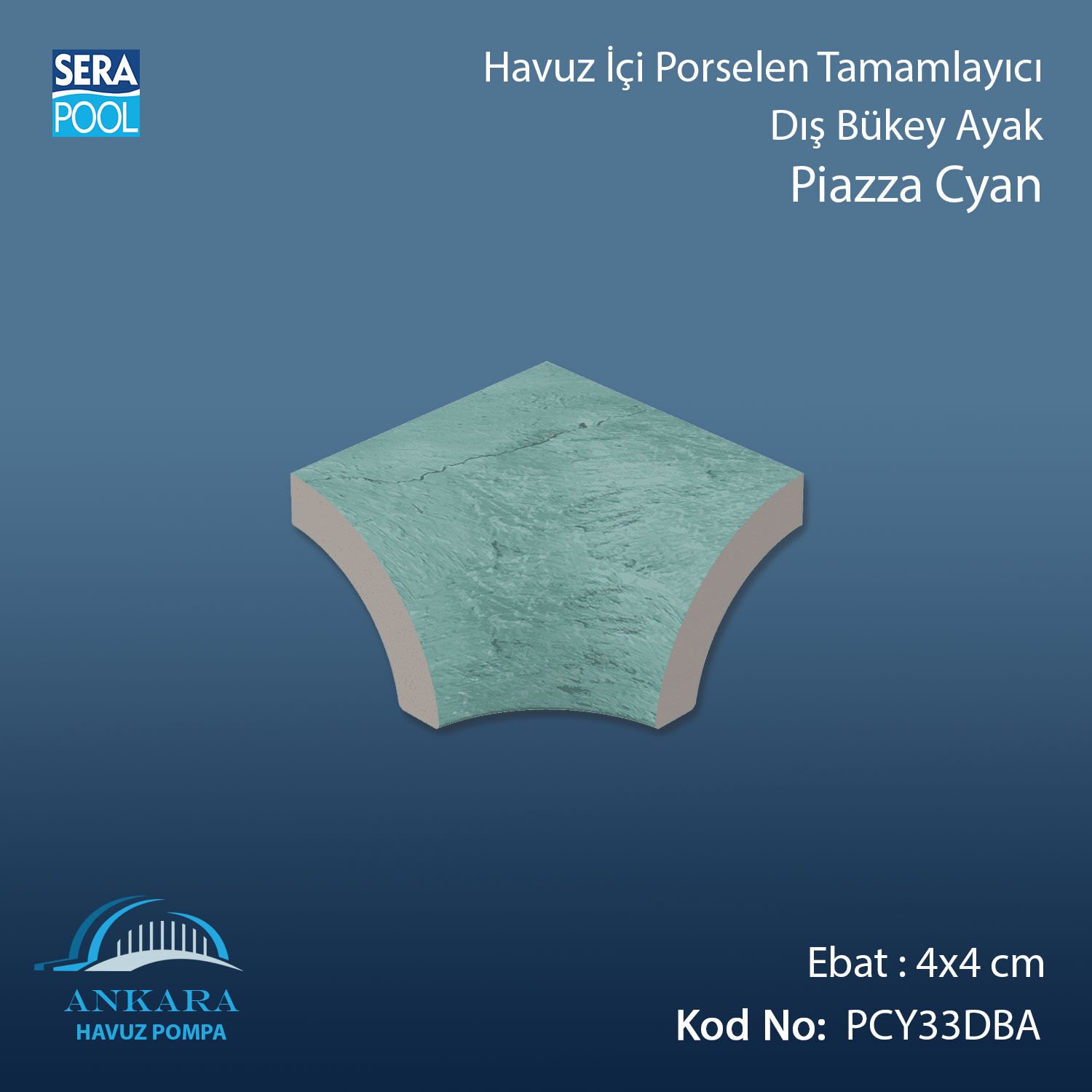 Piazza Cyan 4x4 cm Dış Bükey Ayak