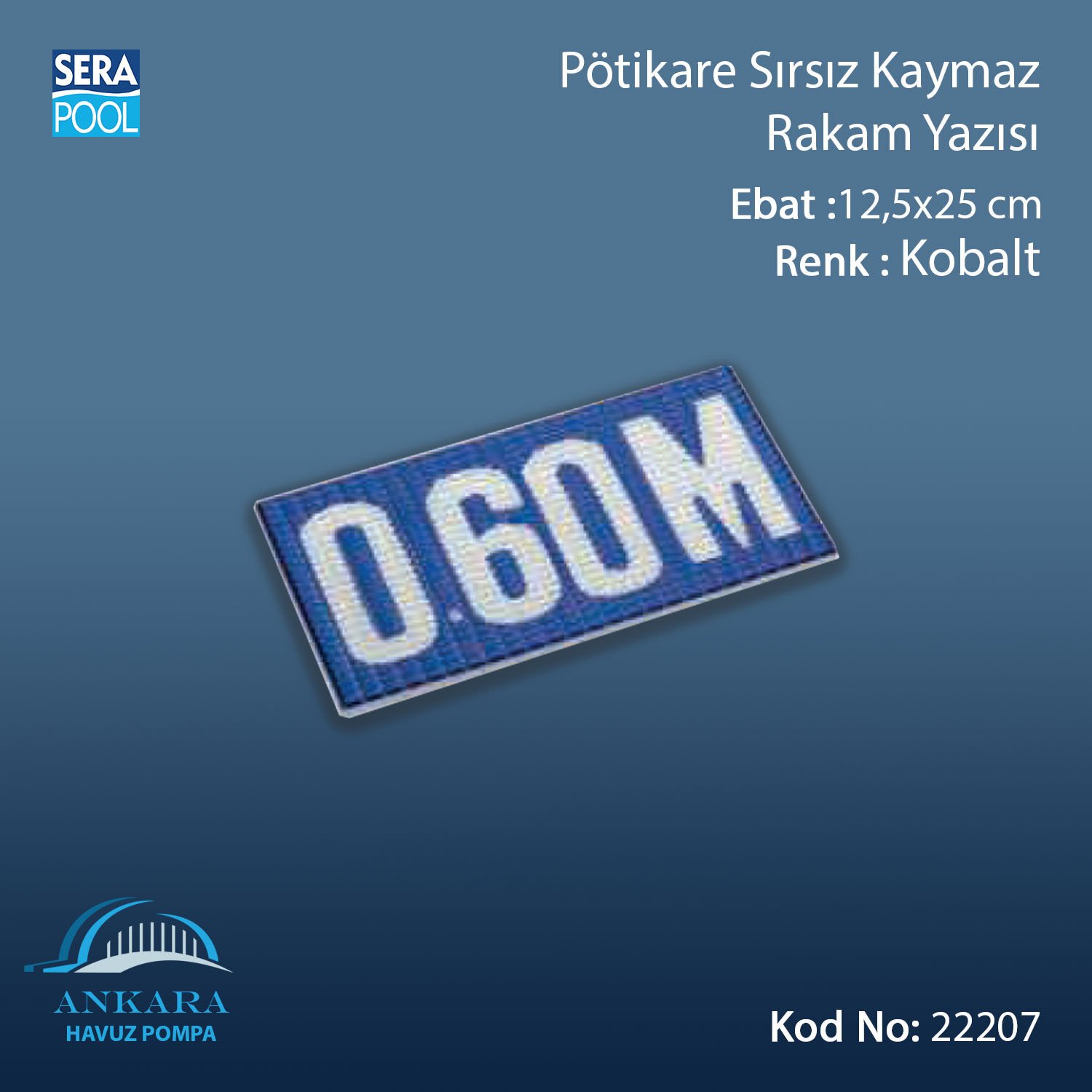 Pötikare Kobalt Kaymaza Sırsız Rakam Yazısı 12,5x25 cm