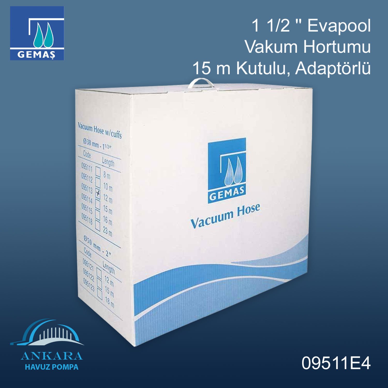1 1/2'' EVAPOOL Vakum Hortumu 15 M Kutulu