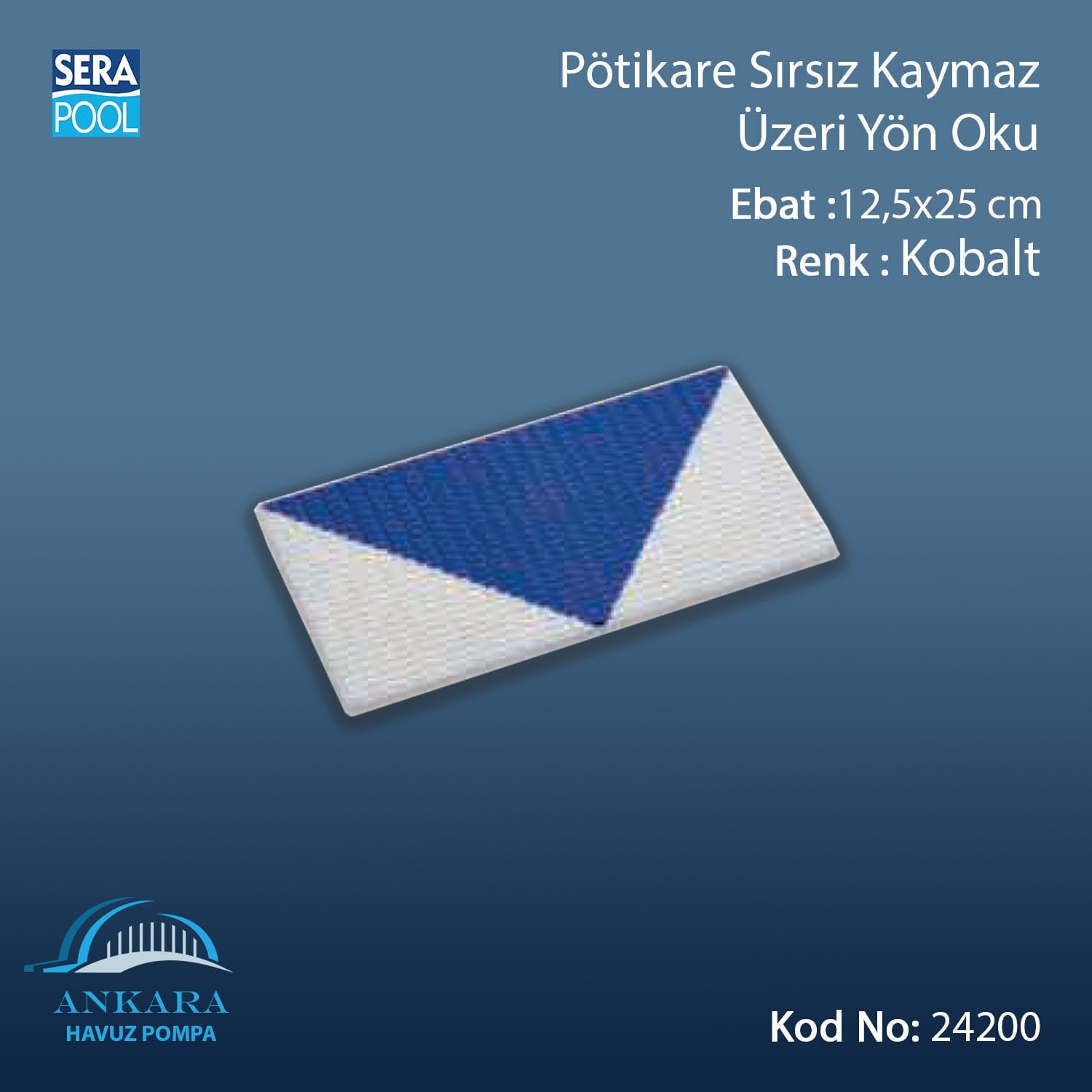 Pötikare Sırsız Kaymaz Üzeri Kobalt Yön Oku 12,5x25 cm