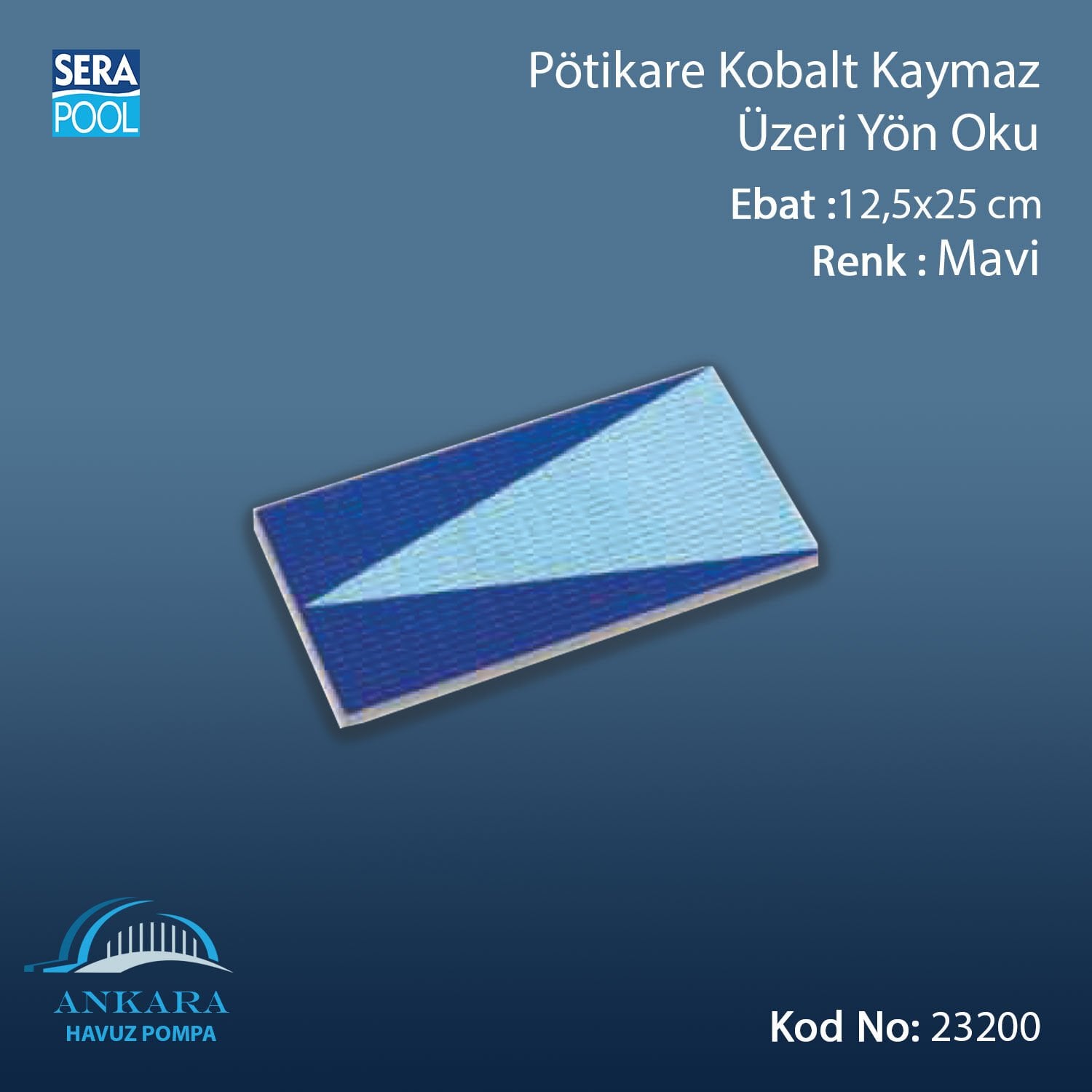 Pötikare Kobalt Kaymaz Üzeri Mavi Yön Oku 12,5x25 cm