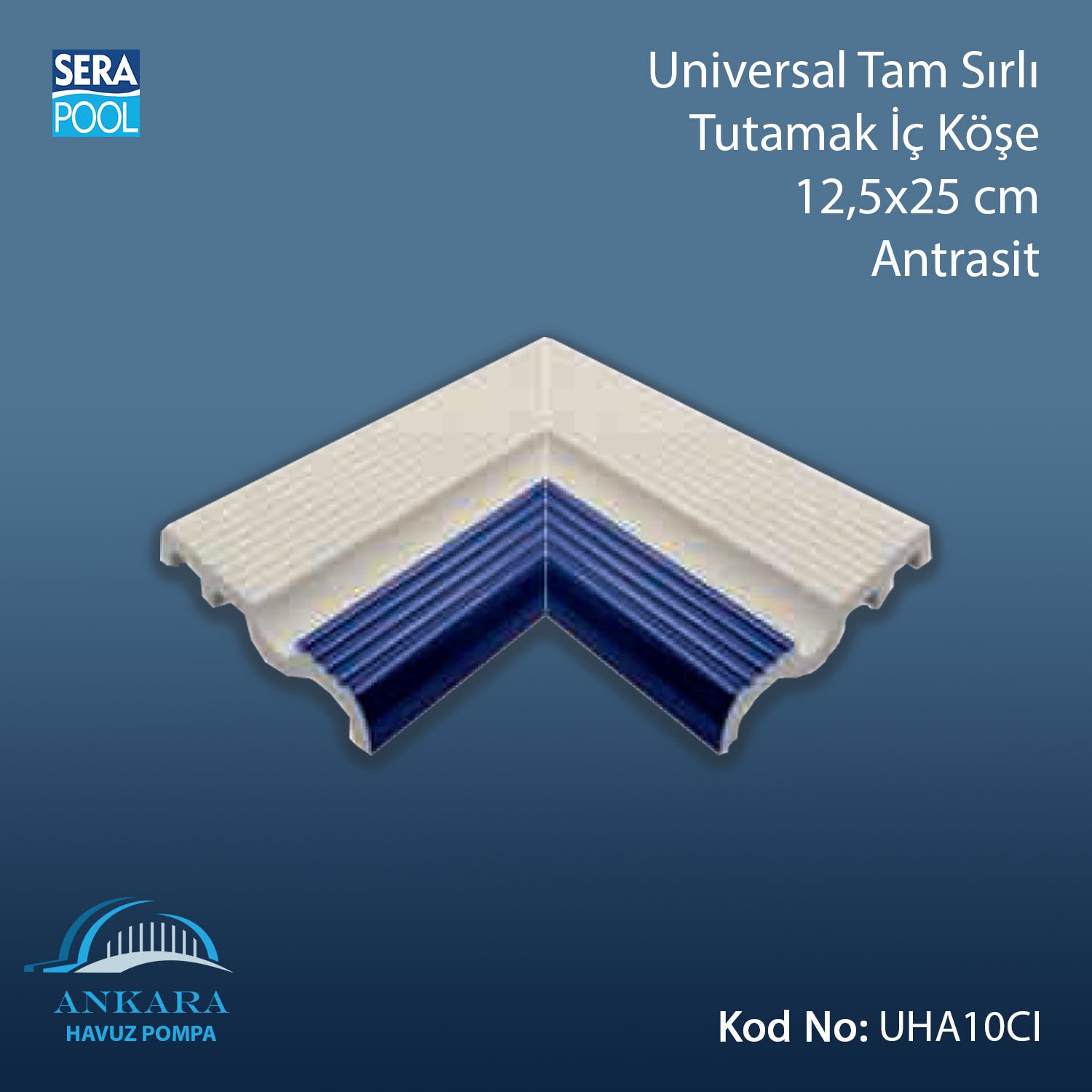 Universal Tam Sırlı Tutamak İç Köşe 12,5x25 cm Antrasit