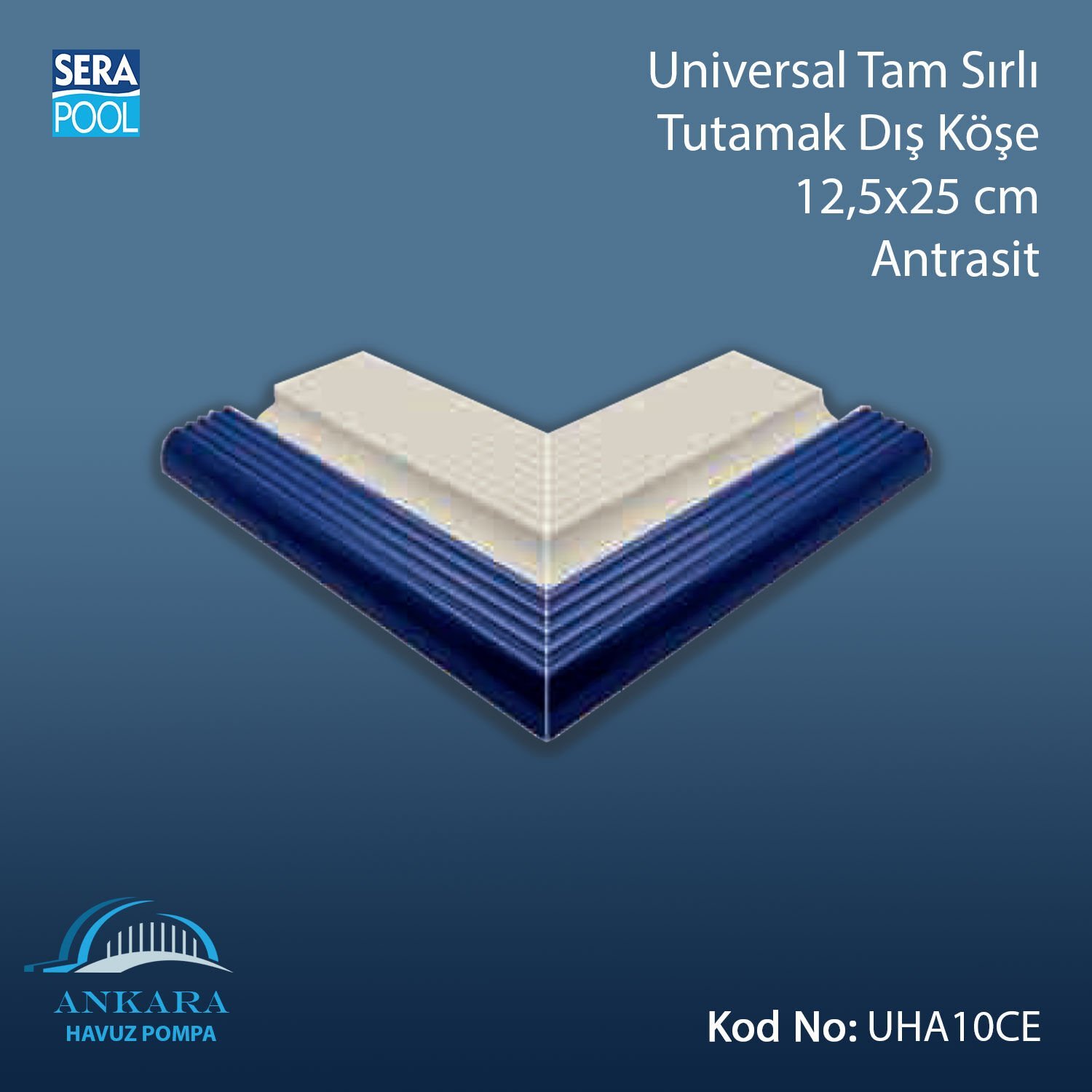 Universal Tam Sırlı Tutamak Dış Köşe 12,5x25 cm Antrasit