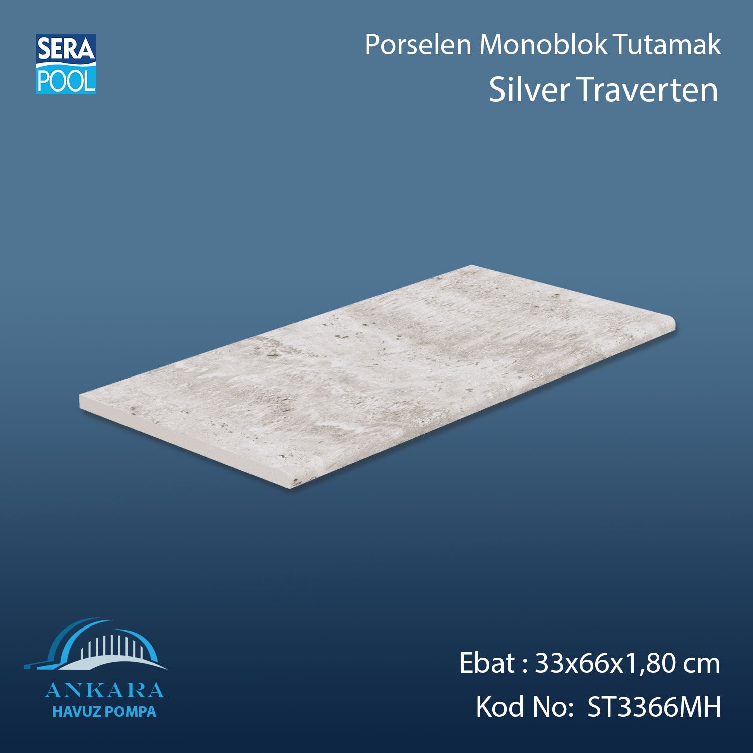 Silver Traverten 33x66x1,80 cm Porselen Monoblok Tutamak