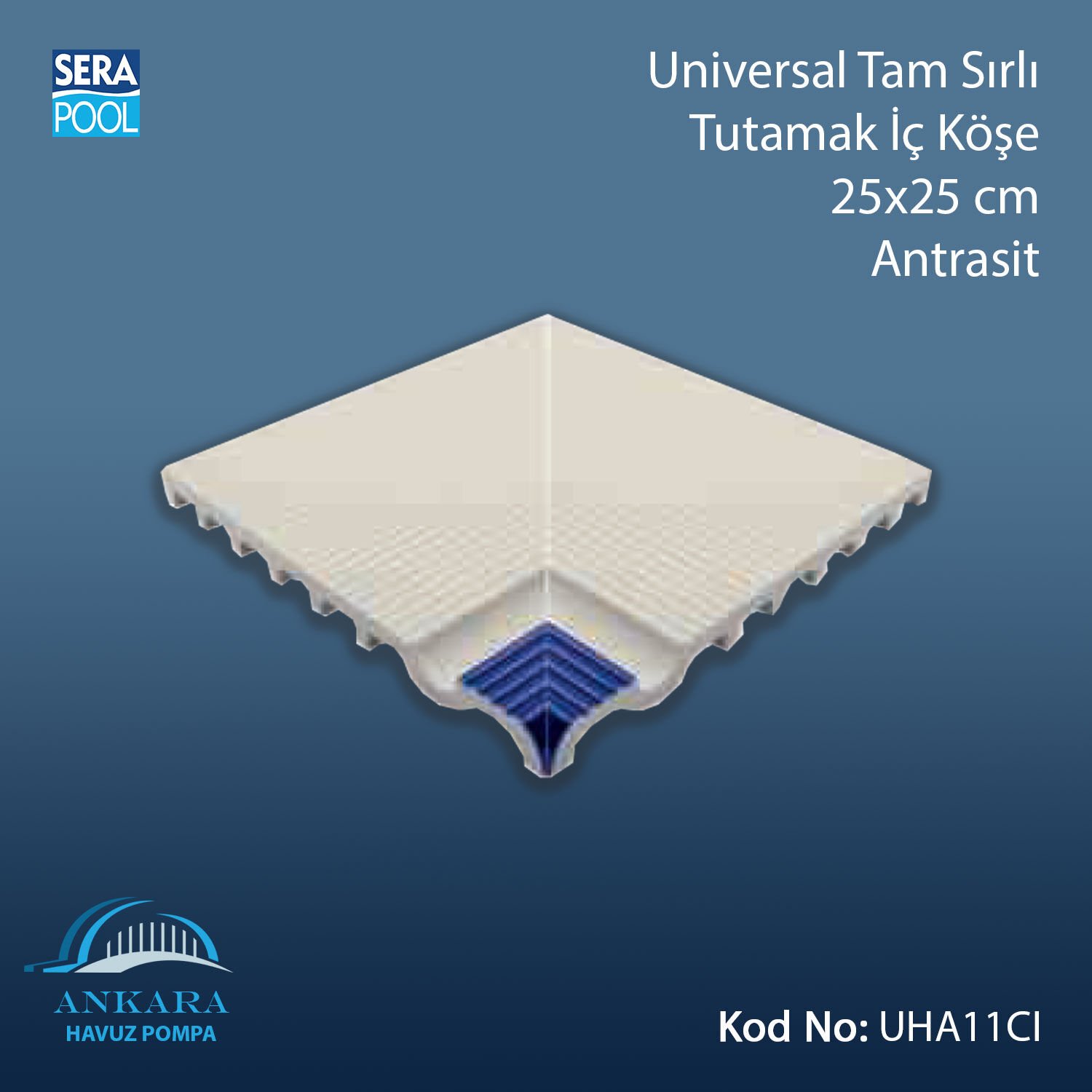 Universal Tam Sırlı Tutamak İç Köşe 25x25 cm Antrasit
