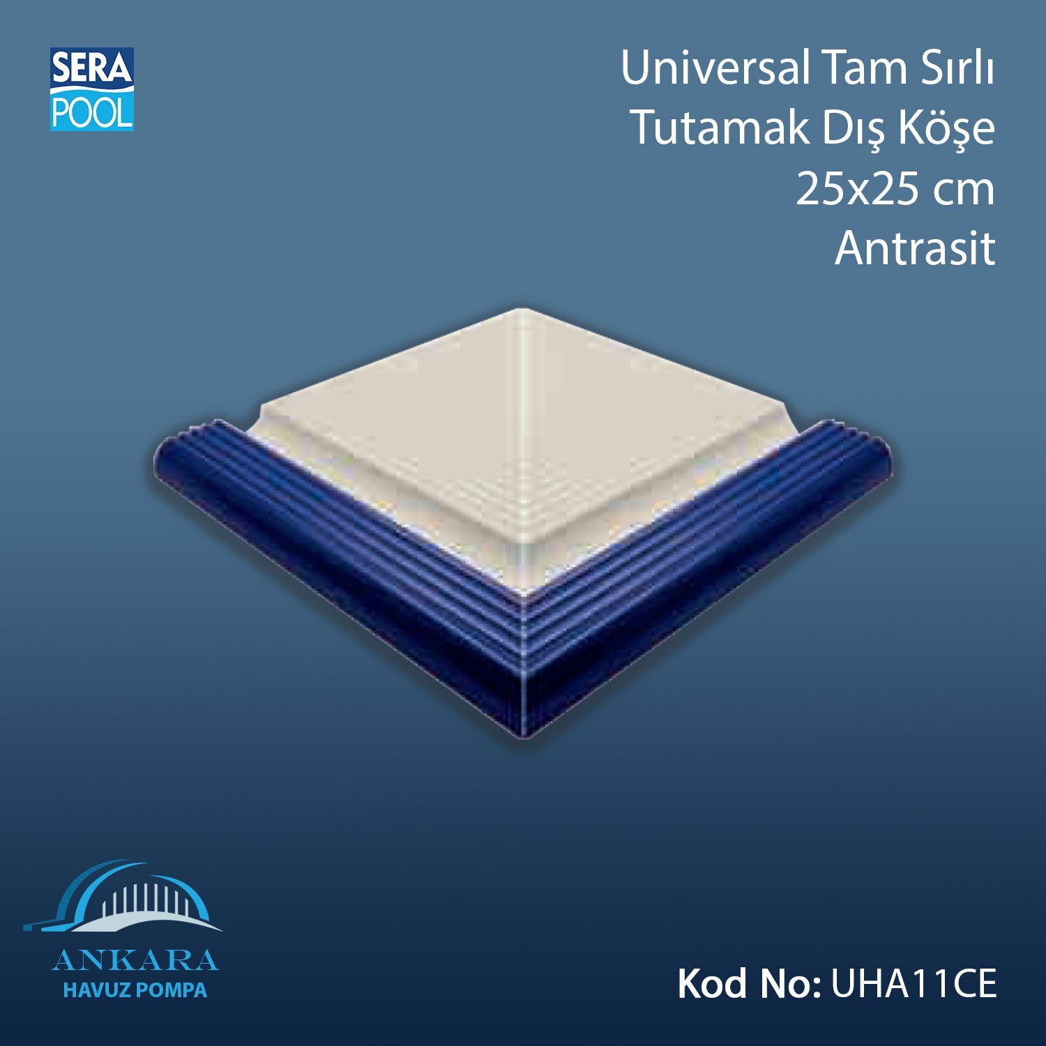 Universal Tam Sırlı Tutamak Dış Köşe 25x25 cm Antrasit