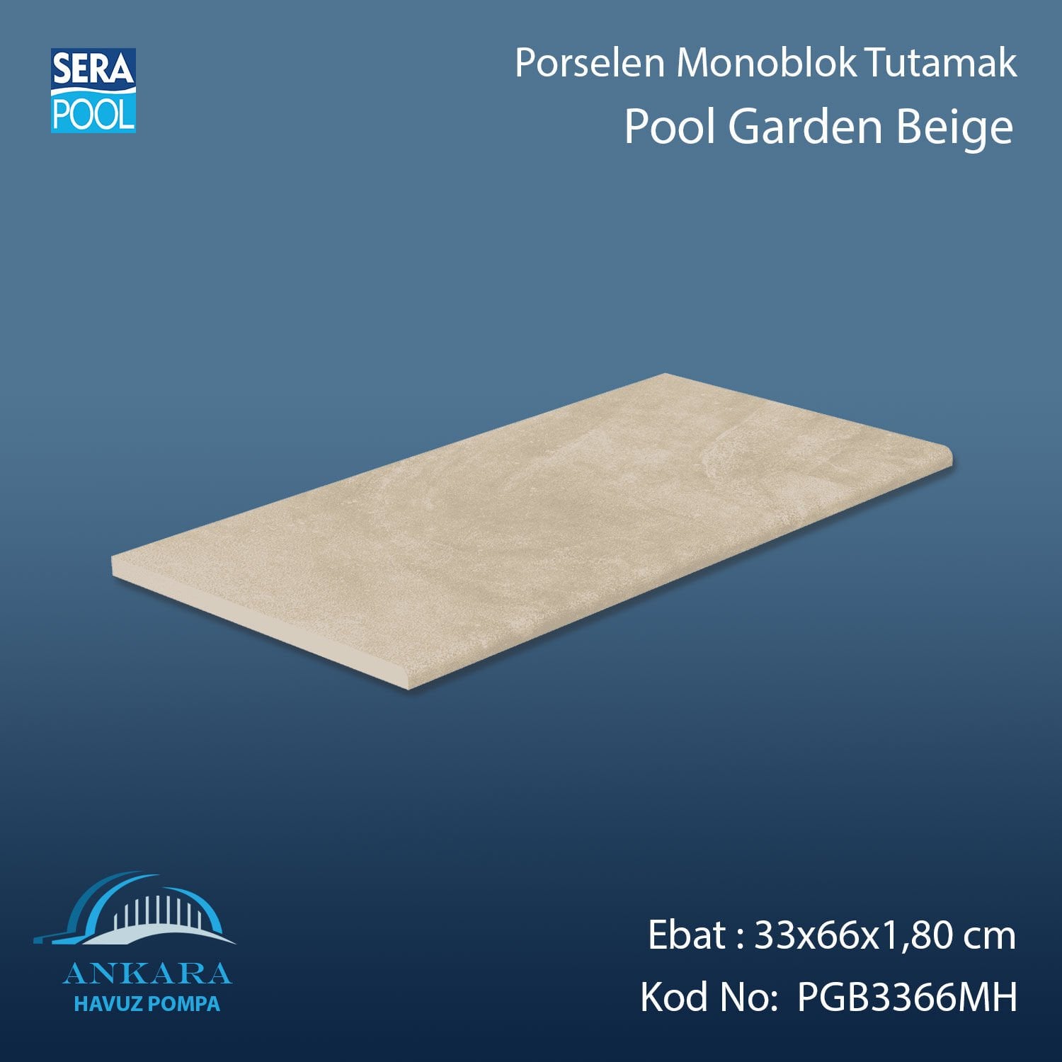 Pool Garden Beige 33x66x1,80 cm Porselen Monoblok Tutamak
