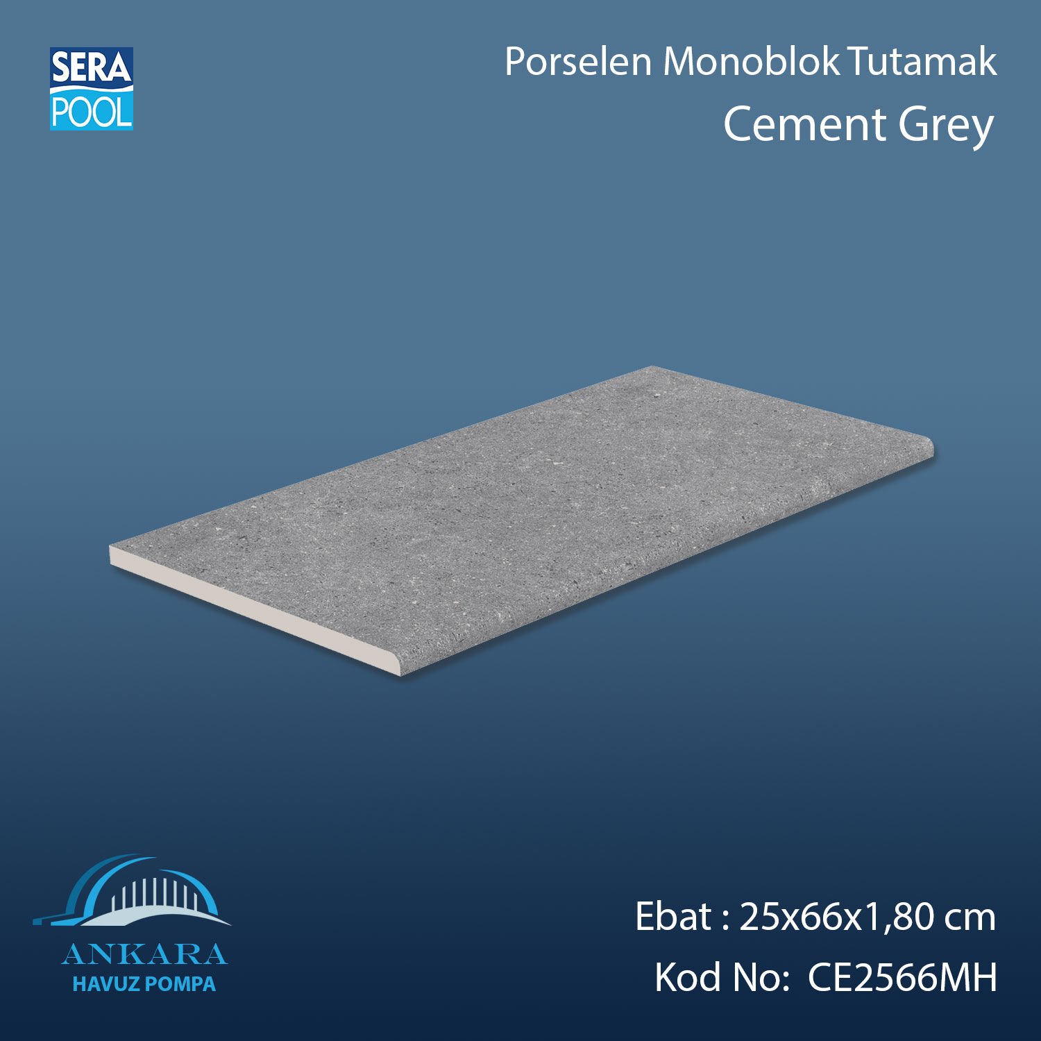 Cement Grey 25x66x1,80 cm Porselen Monoblok Tutamak