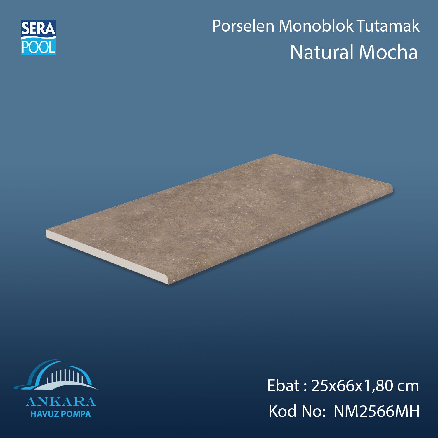 Natural Mocha 25x66x1,80 cm Porselen Monoblok Tutamak