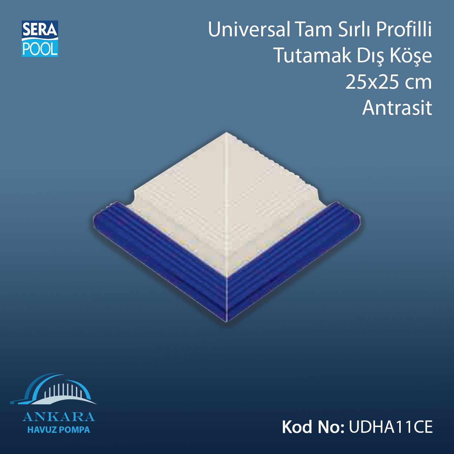 Universal Tam Sırlı Profilli Tutamak Dış Köşe 25x25 cm Antrasit