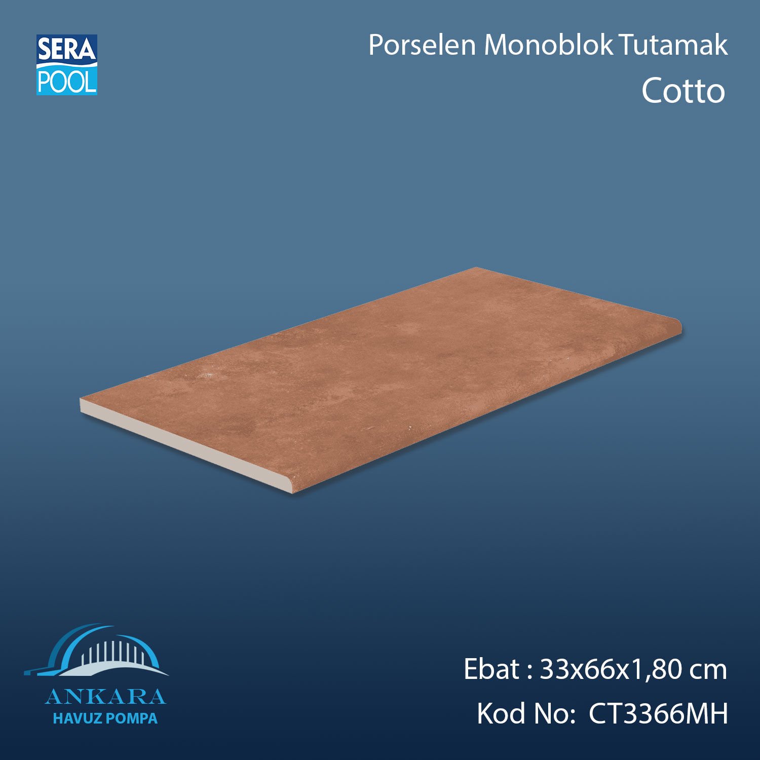 Cotto 33x66x1,80 cm Porselen Monoblok Tutamak