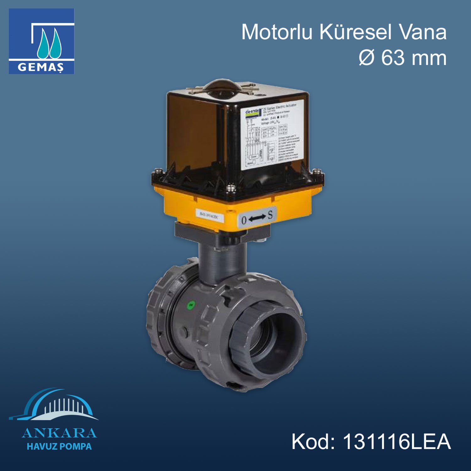 Motorlu PVC Küresel Vanalar - Ø63 mm Motorlu Vana