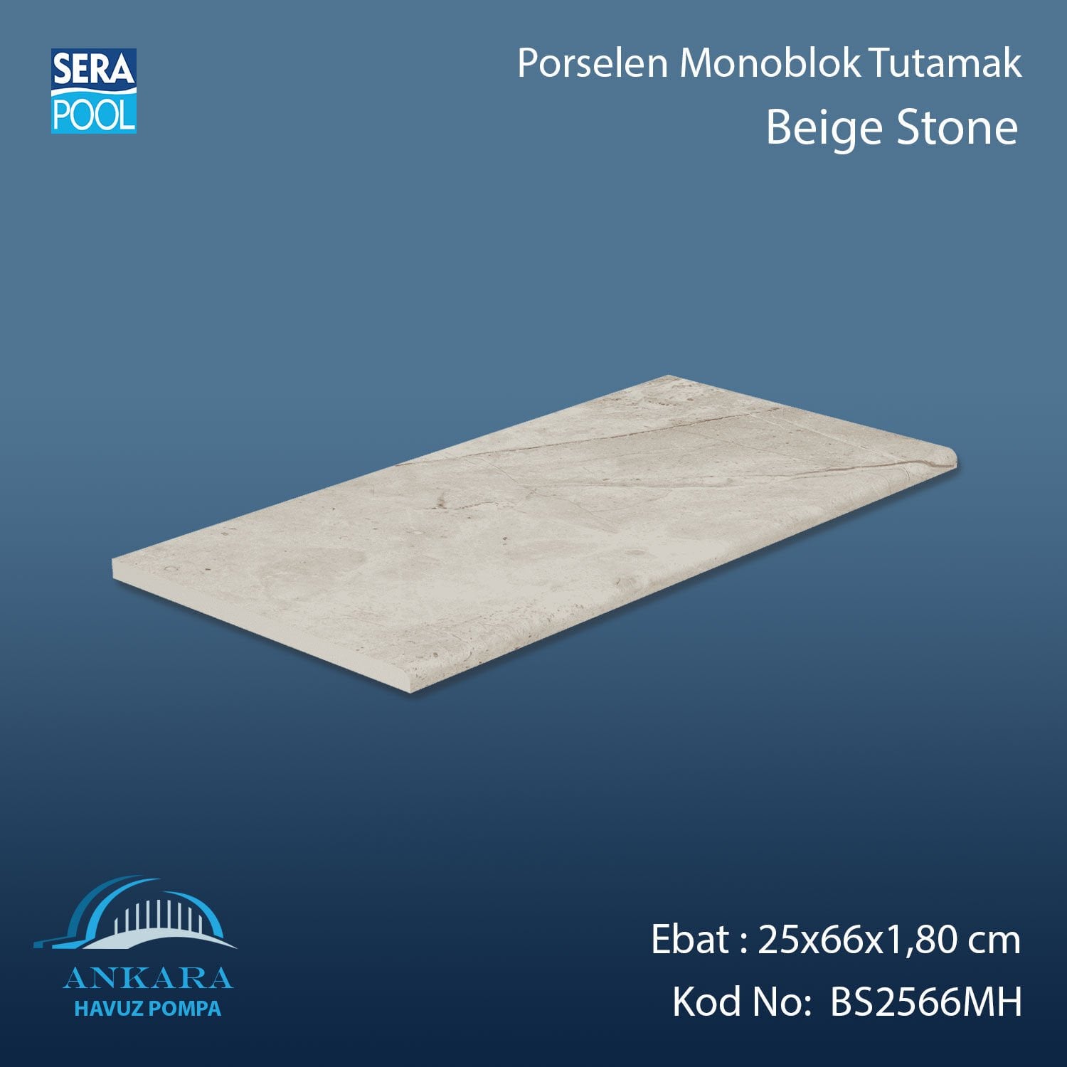 Beige Stone 25x66x1,80 cm Porselen Monoblok Tutamak