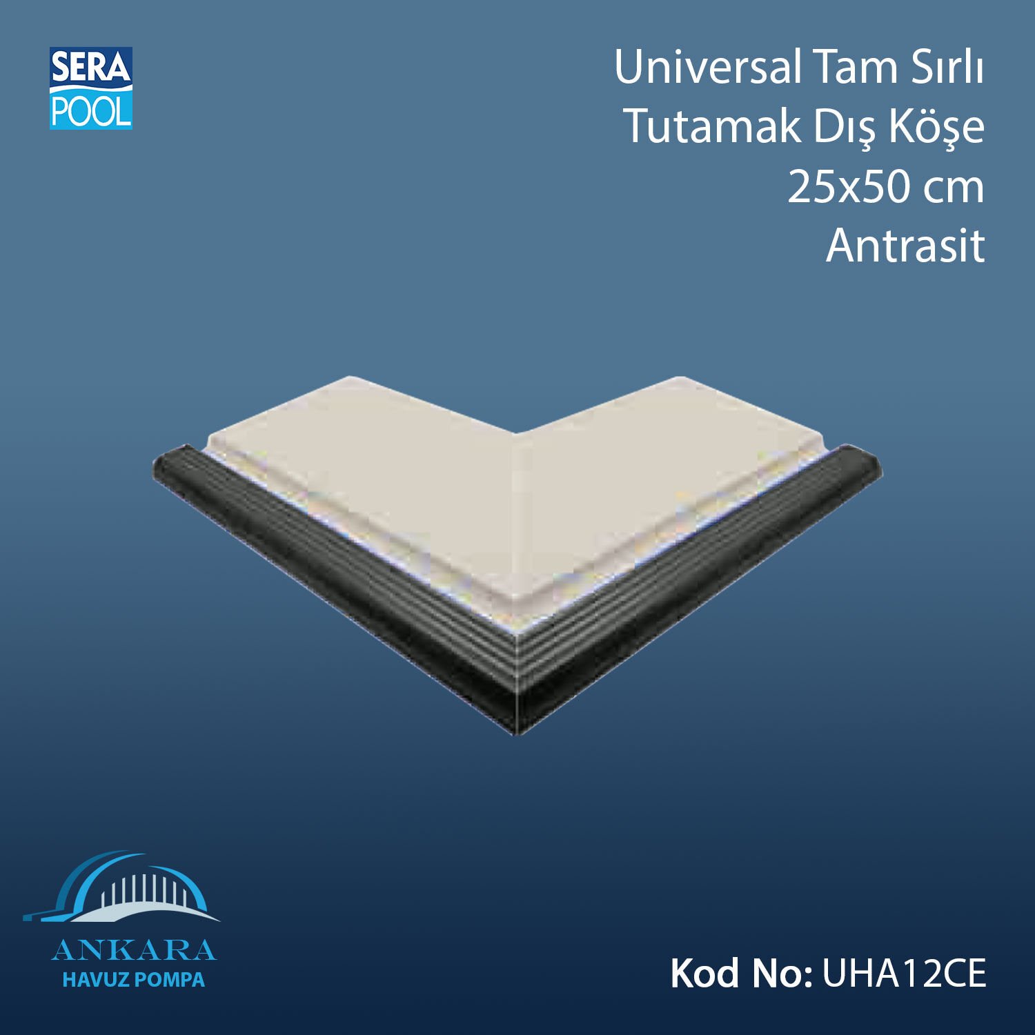 Universal Tam Sırlı Tutamak Dış Köşe 25x50 cm Antrasit