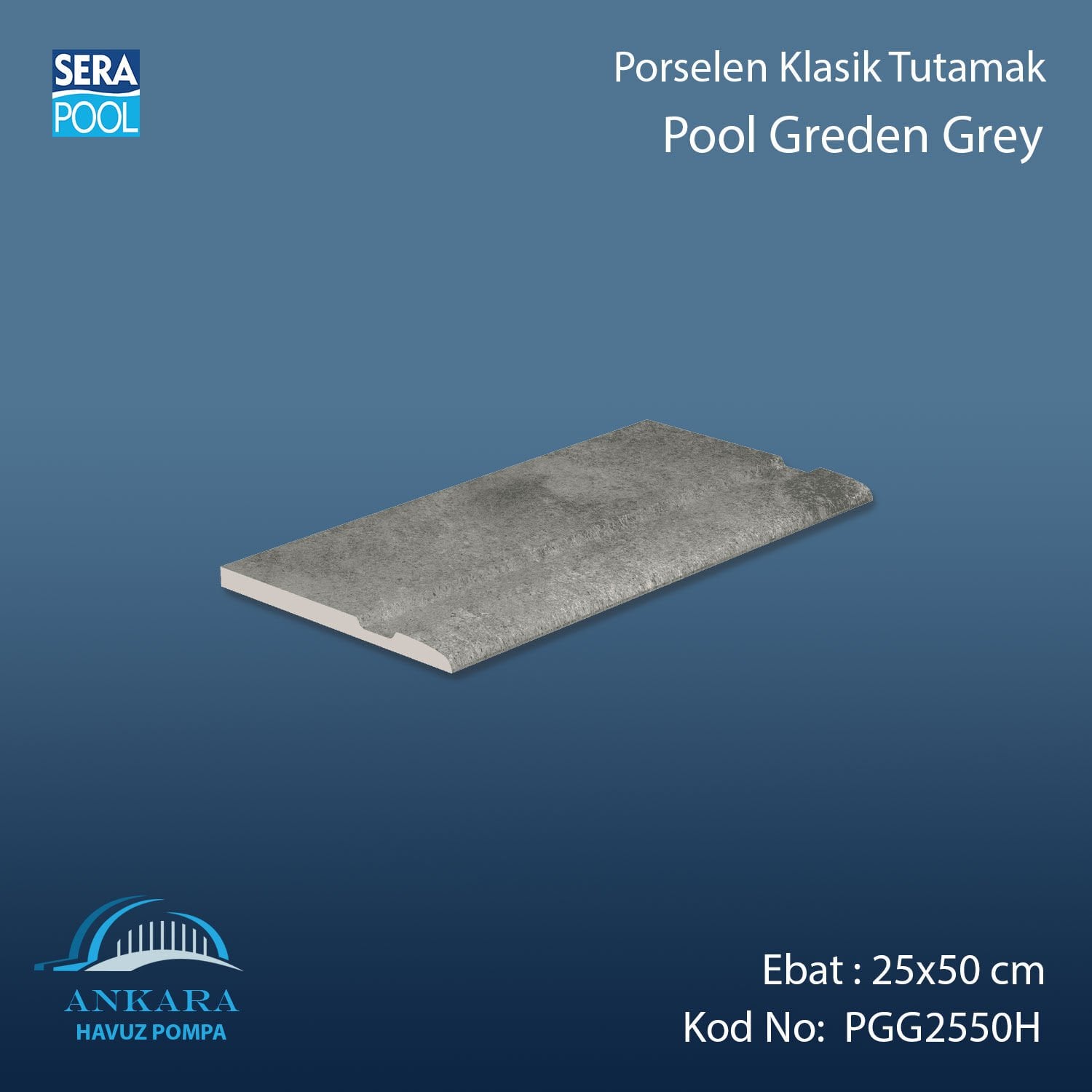 Pool Garden Grey 25x50 cm Porselen Klasik Tutamak