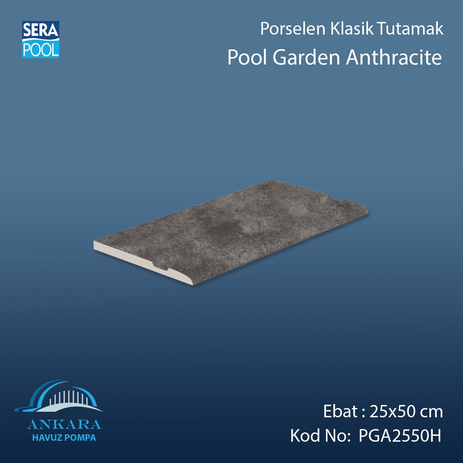 Pool Garden Anthracite 25x50 cm Porselen Klasik Tutamak