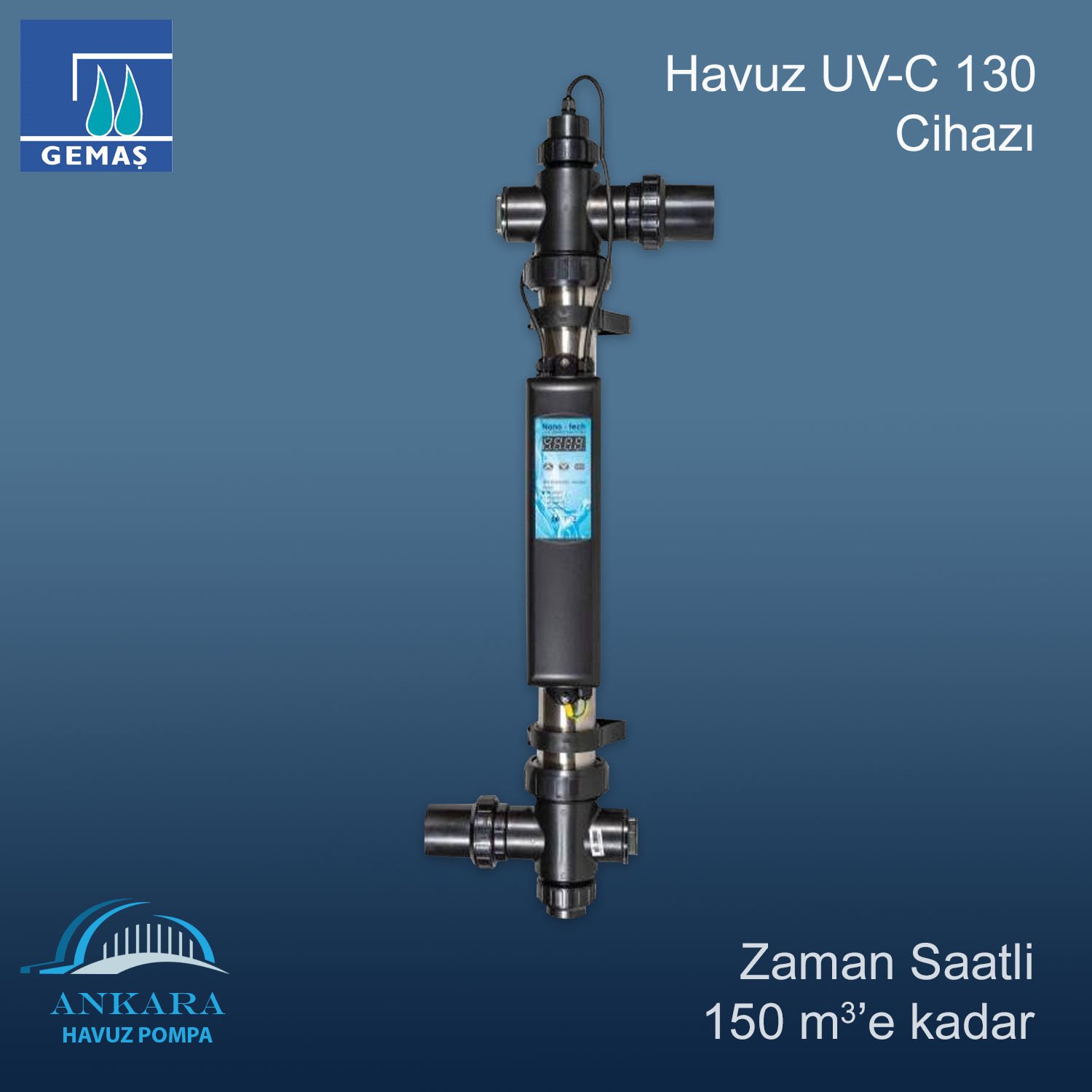 Havuz UV-C130 Cihazı, Zaman Saatli, Akış şalter 150m3
