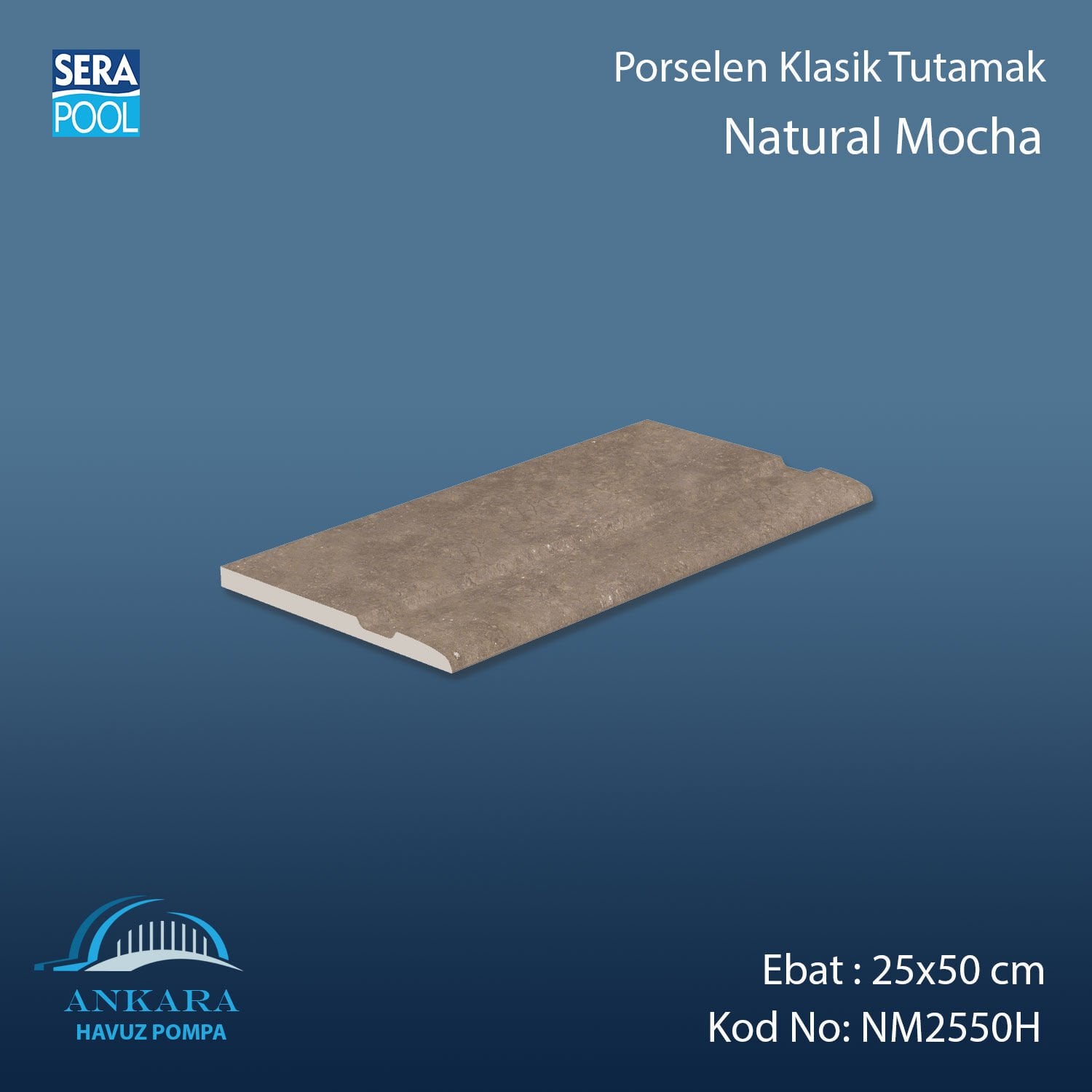 Natural Mocha 25x50 cm Porselen Klasik Tutamak