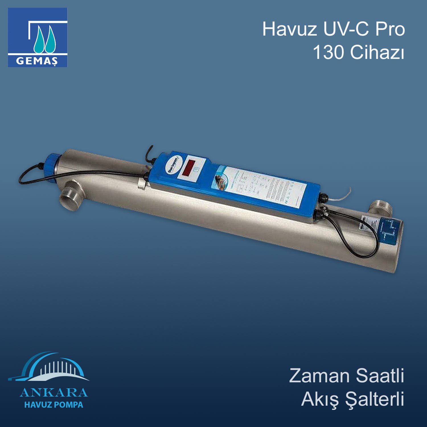 Havuz UV-C PRO 130 Cihazı, Zaman Saatli, Akış Şalterli