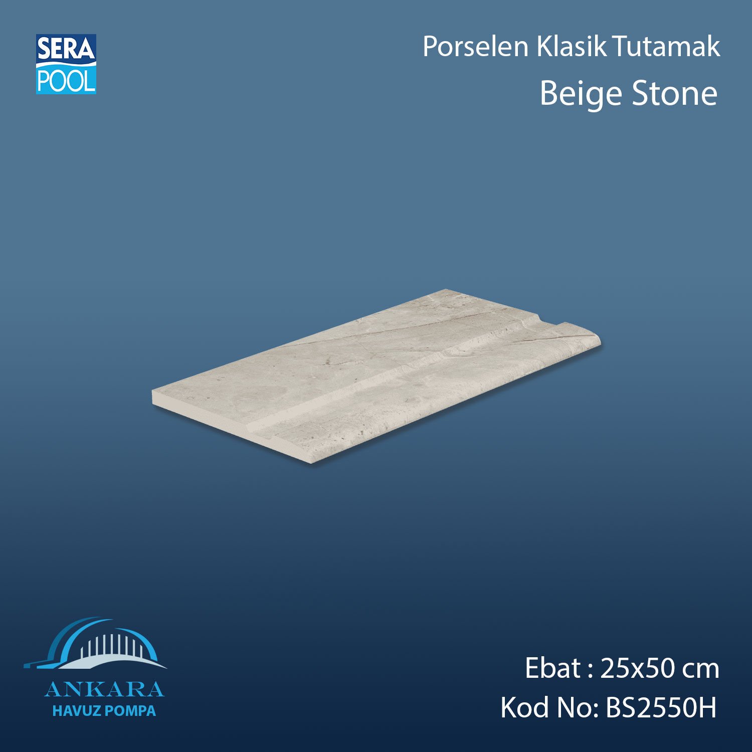 Beige Stone 25x50 cm Porselen Tutamak