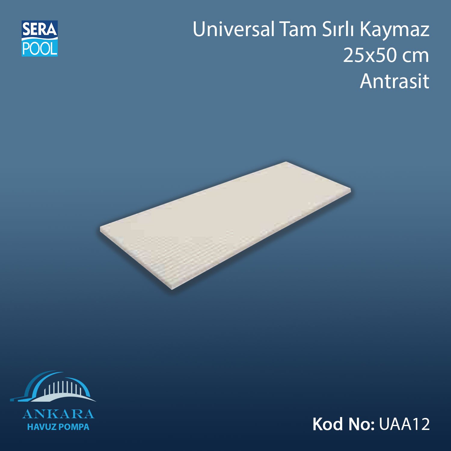 Universal Tam Sırlı Kaymaz 25x50 cm Antrasit