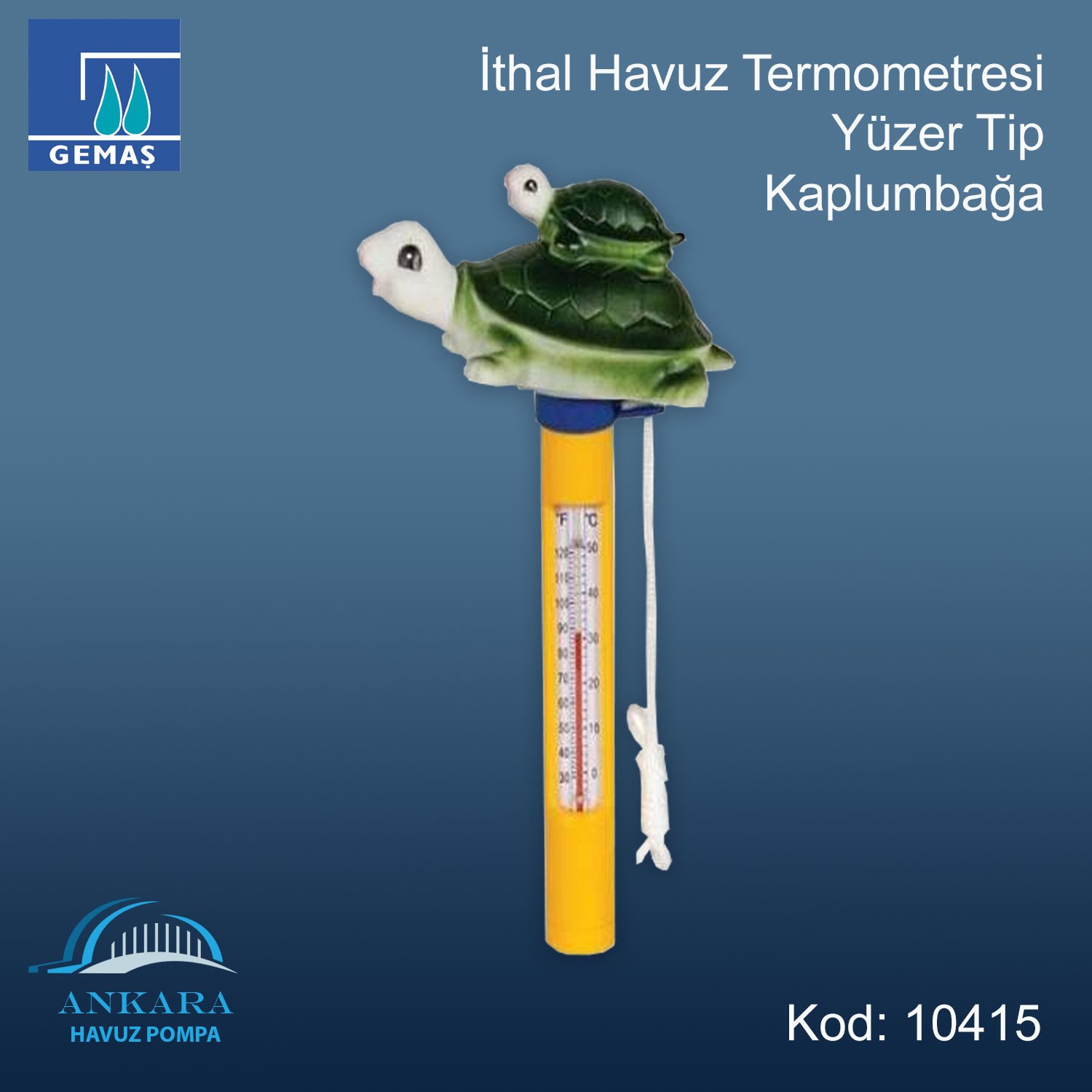 İthal Havuz Termometresi - Yüzer Tip - Havuz Göstergesi - Kaplumbağa