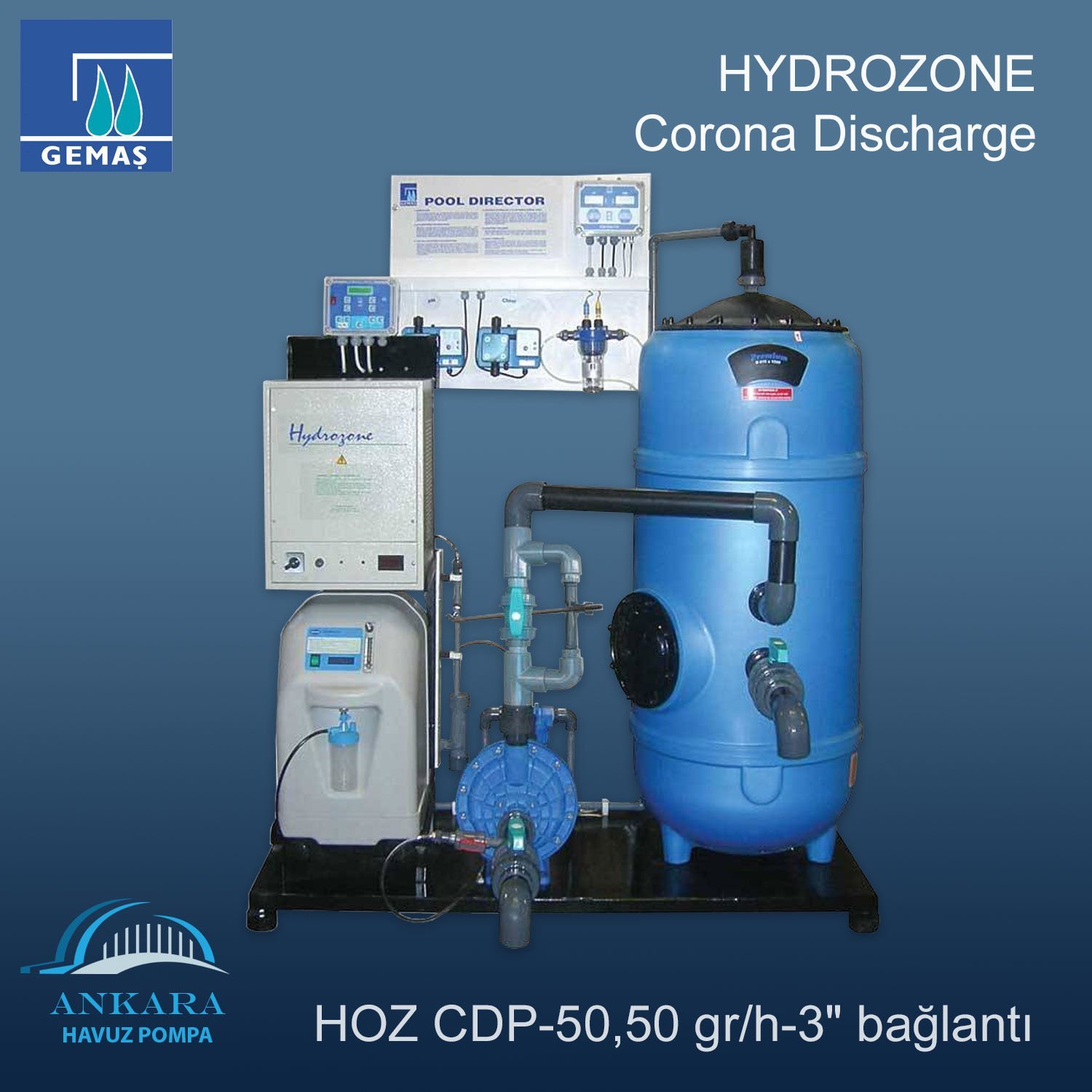 HYDROZONE Corona Discharge Paket, HOZ CDP-50,50 gr/h-3'' bağlantı