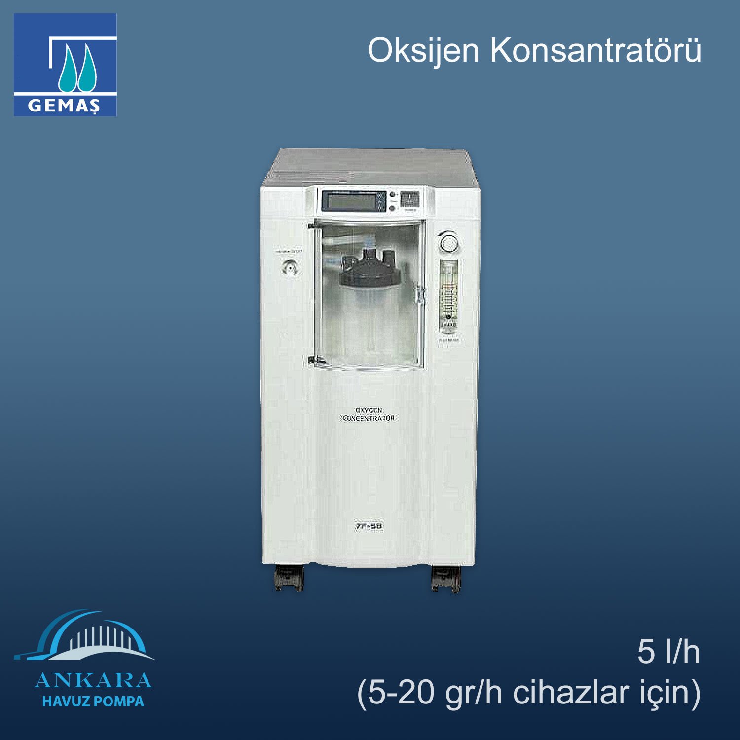 Oksijen Konsantratörü 5 l/h (5-20 gr/h cihazlar için)
