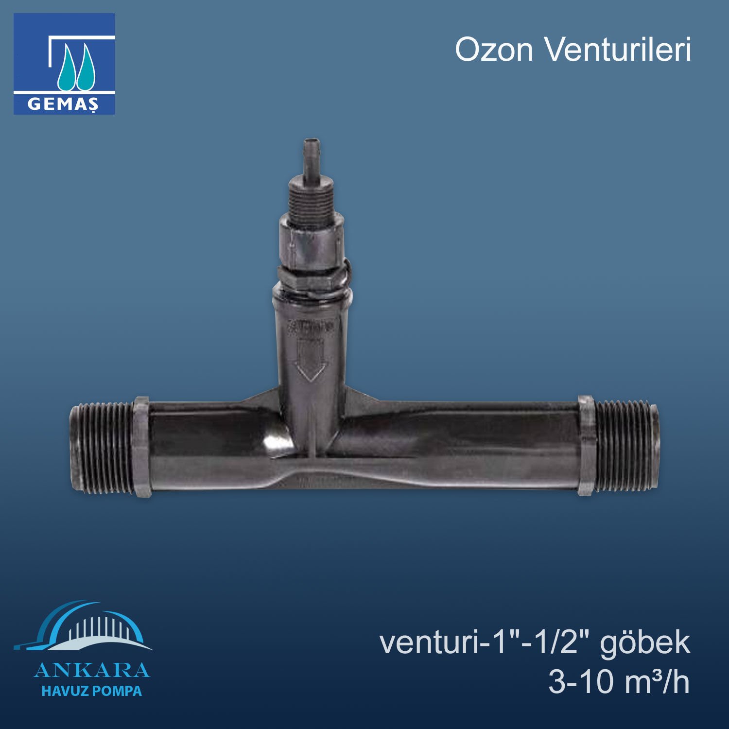 Ozon Venturi-1''-1/2'' göbek,3-10 m³/h