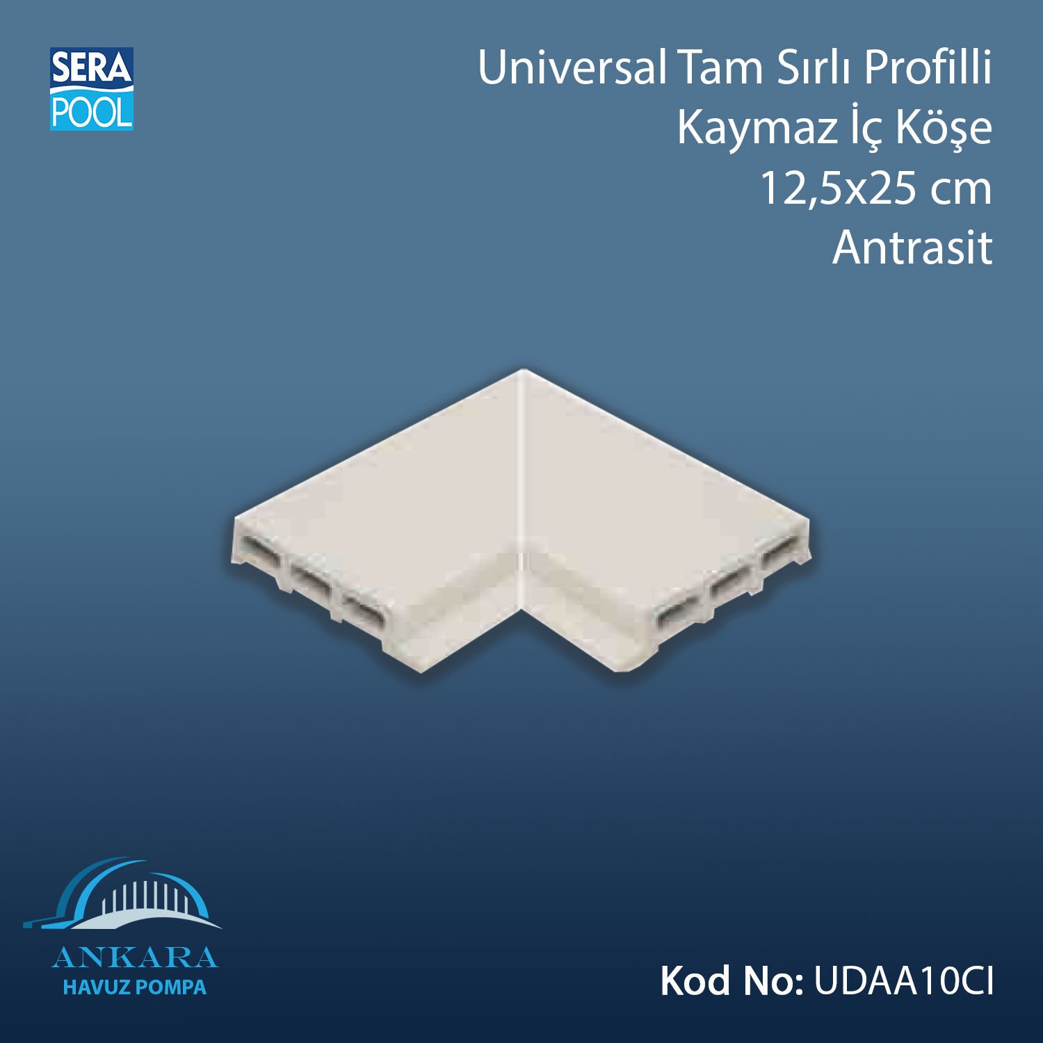 Universal Tam Sırlı Profilli Kaymaz İç Köşe 12,5x25 cm Antrasit