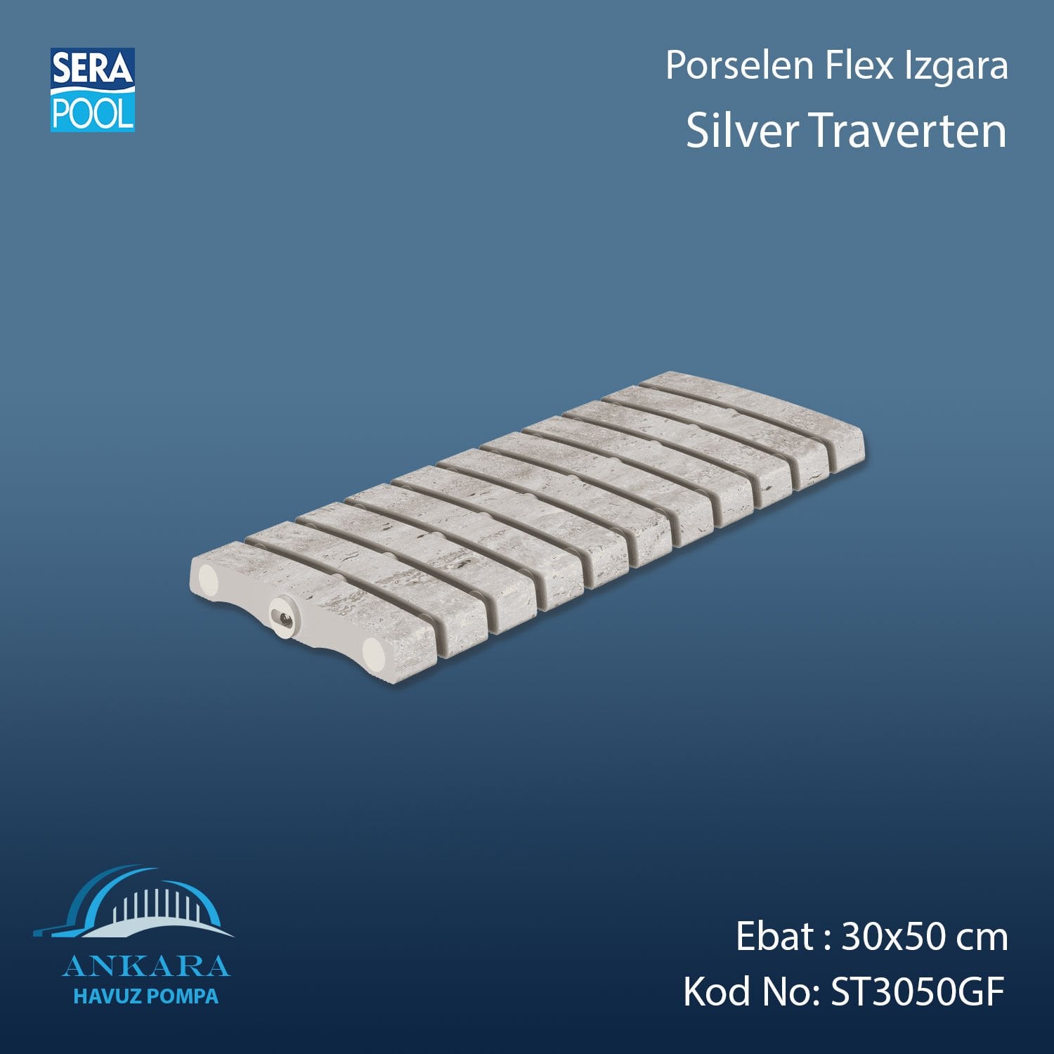 Silver Traverten 30x50 cm Flex Izgara