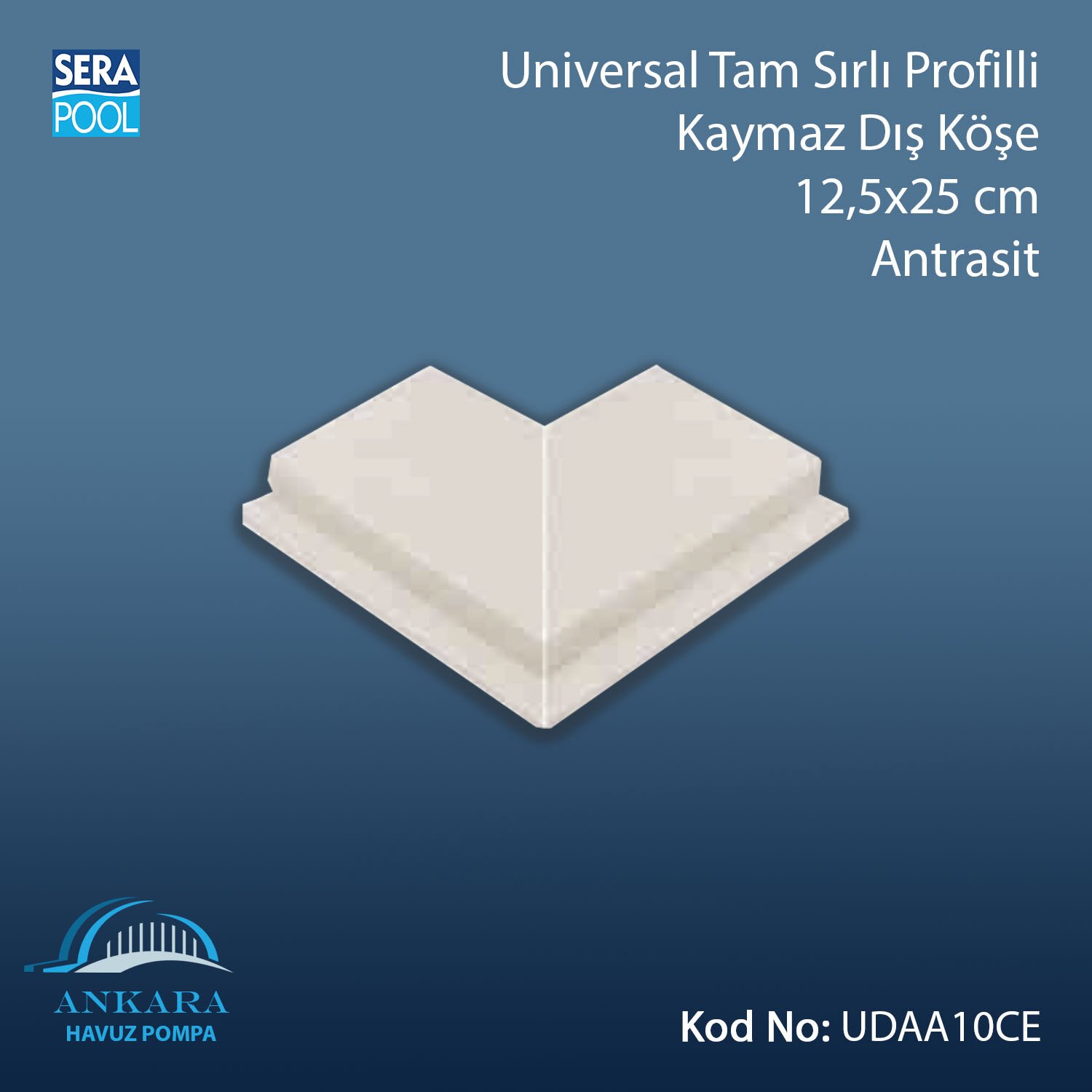 Universal Tam Sırlı Profilli Kaymaz Dış Köşe 12,5x25 cm Antrasit
