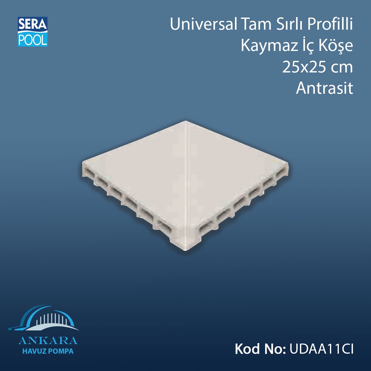 Universal Tam Sırlı Profilli Kaymaz İç Köşe 25x25 cm Antrasit