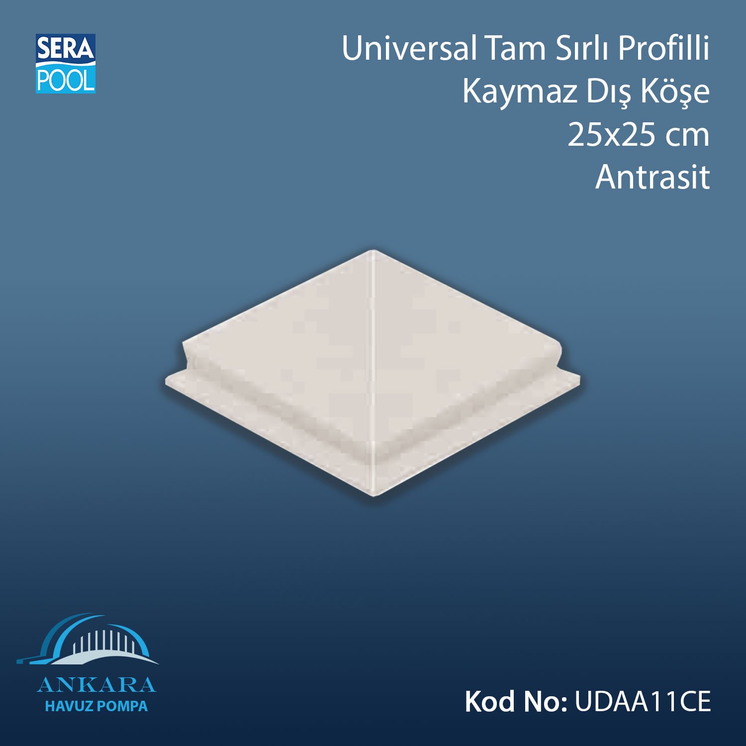 Universal Tam Sırlı Profilli Kaymaz Dış Köşe 25x25 cm Antrasit