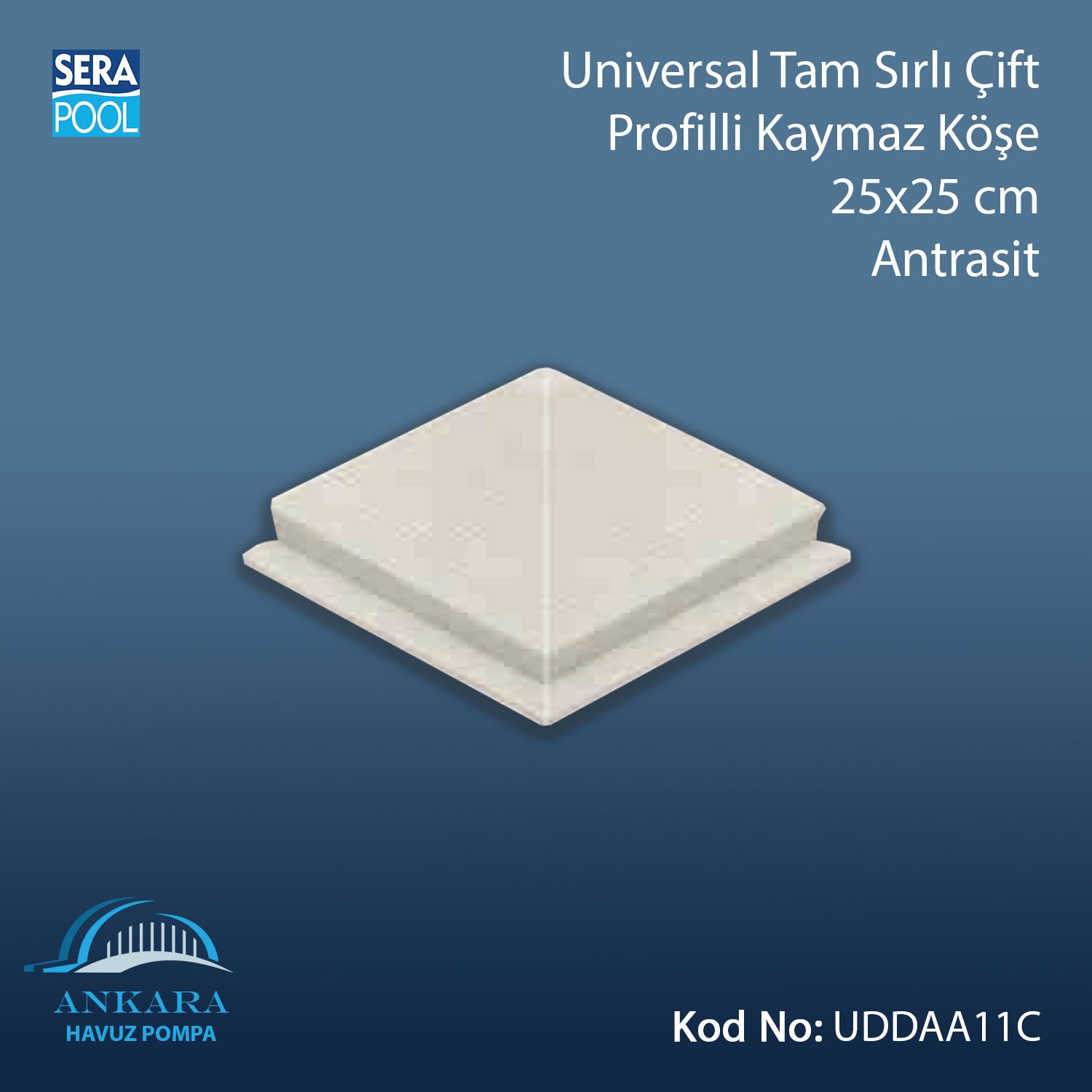 Universal Tam Sırlı Çift Profilli Kaymaz Köşe 25x25 cm Antrasit