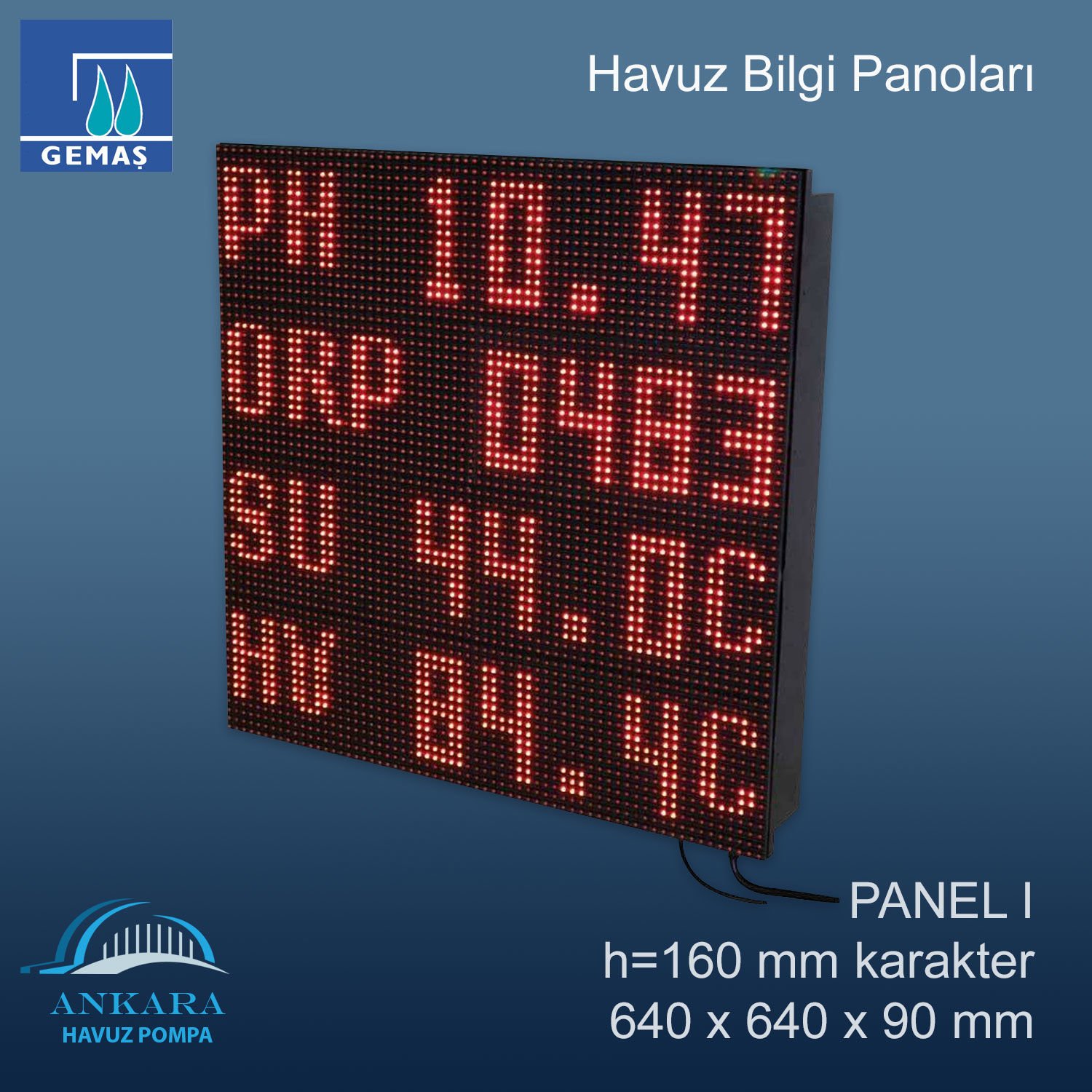 Havuz Bilgi Panoları - PANEL I, h=160 mm karakter - 640 x 640 x 90 mm
