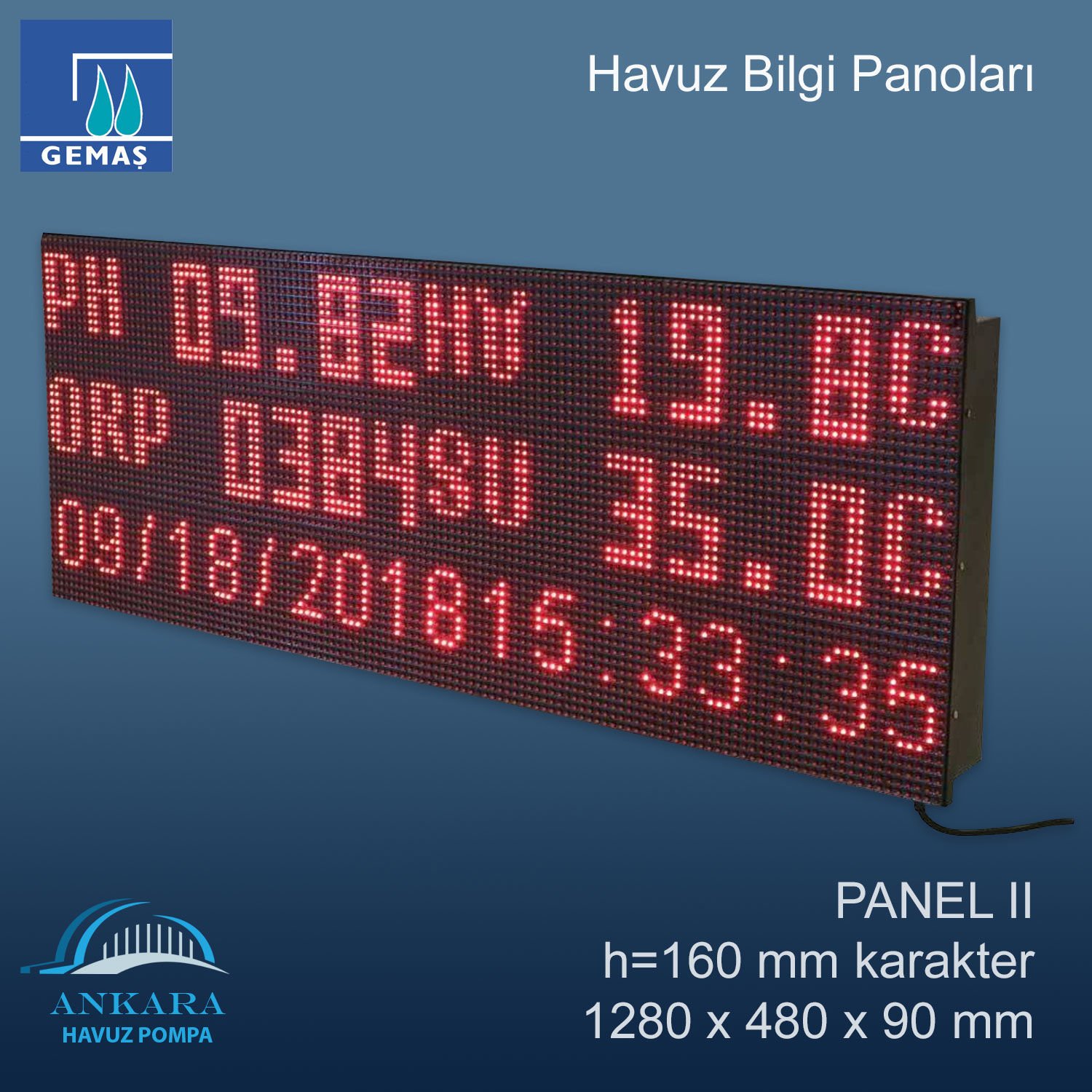 Havuz Bilgi Panoları - PANEL II, h=160 mm karakter - 1280 x 480 x 90 mm
