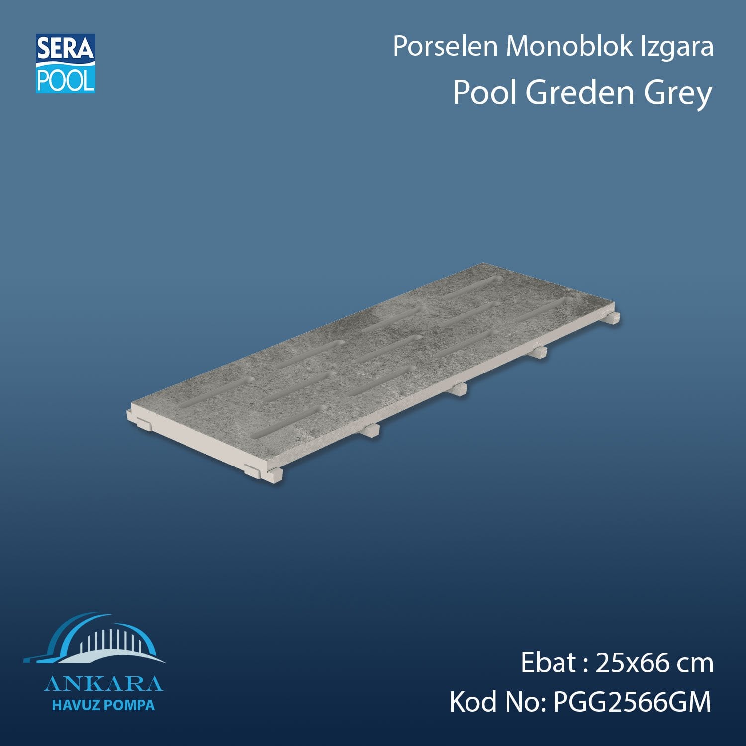 Pool Garden Grey 25x66 cm Monoblok Izgara