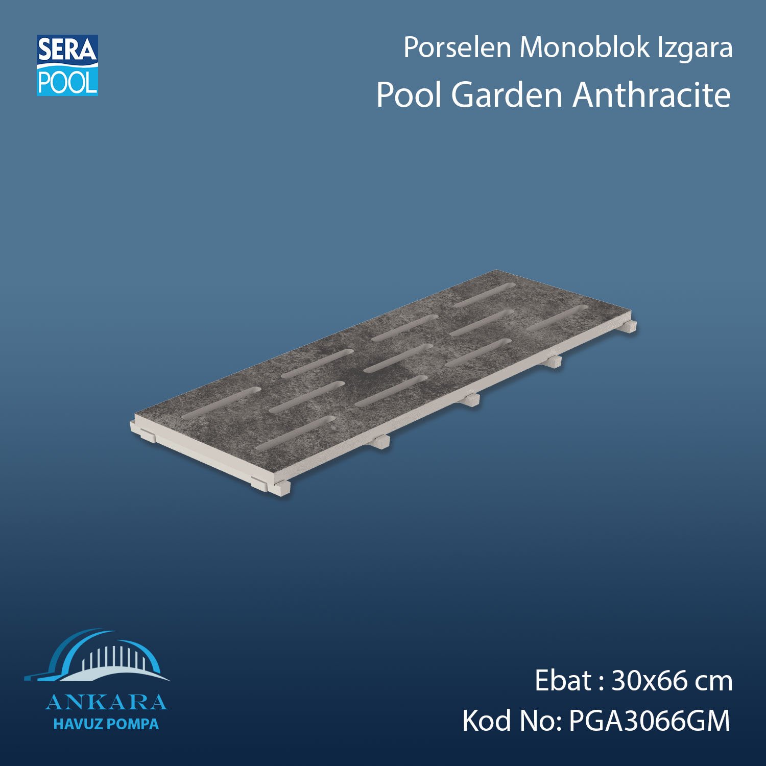 Pool Garden Anthracite 30x66 cm Monoblok Izgara
