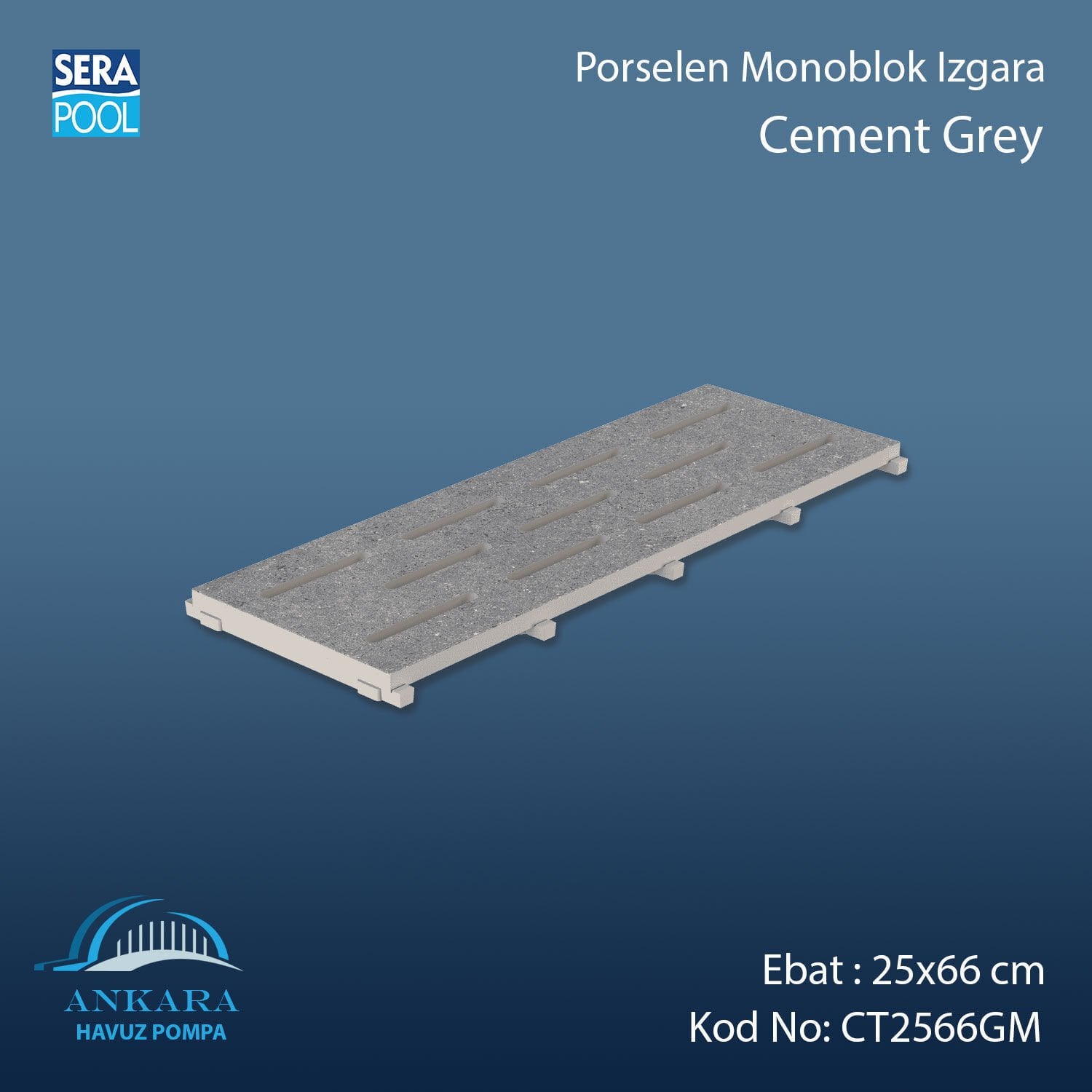 Cement Grey 25x66 cm Monoblok Izgara