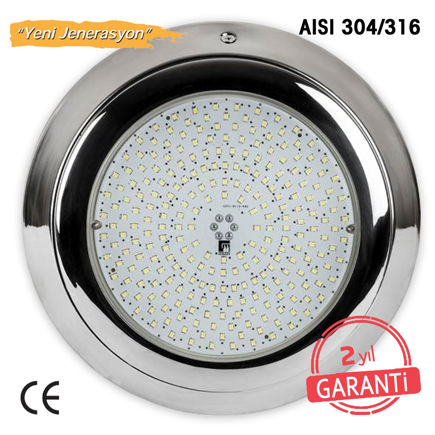 SlimLED-INOX” Havuz Sualtı Aydınlatma Lambası. Kovansız - Reçine Dolgulu, Tek Renkli - 252 LED Beyaz - 50 W