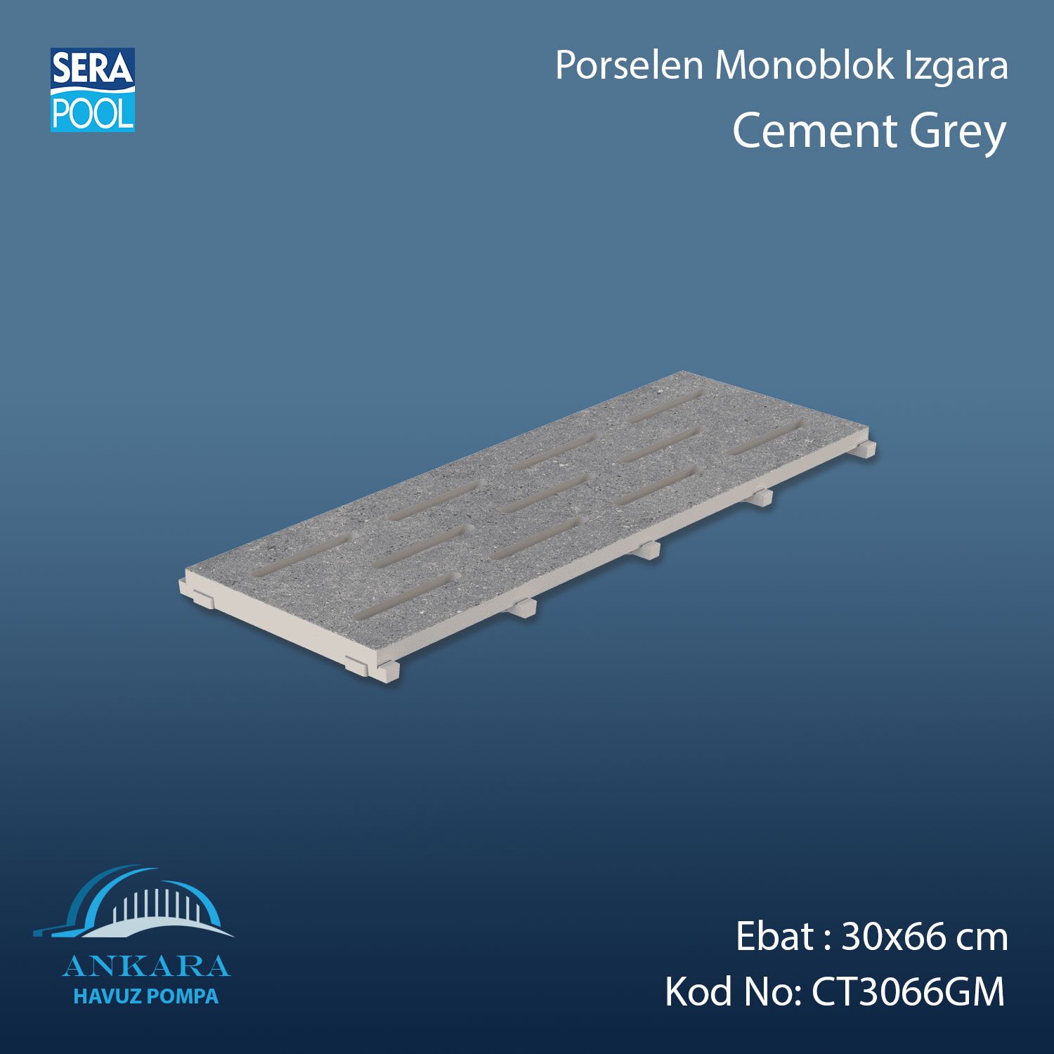 Cement Grey 30x66 cm Monoblok Izgara