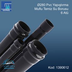 Ø280 PVC Yapıştırma Muflu Temiz Su Borusu 6 ATÜ   3mt