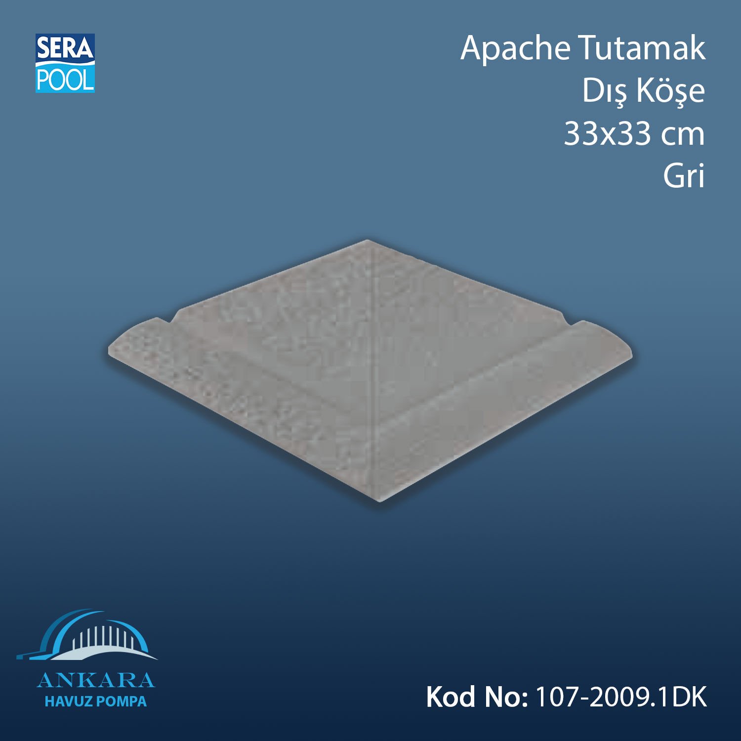 Apache Tam Sırlı Tutamak Dış Köşe 33x33 cm Gri