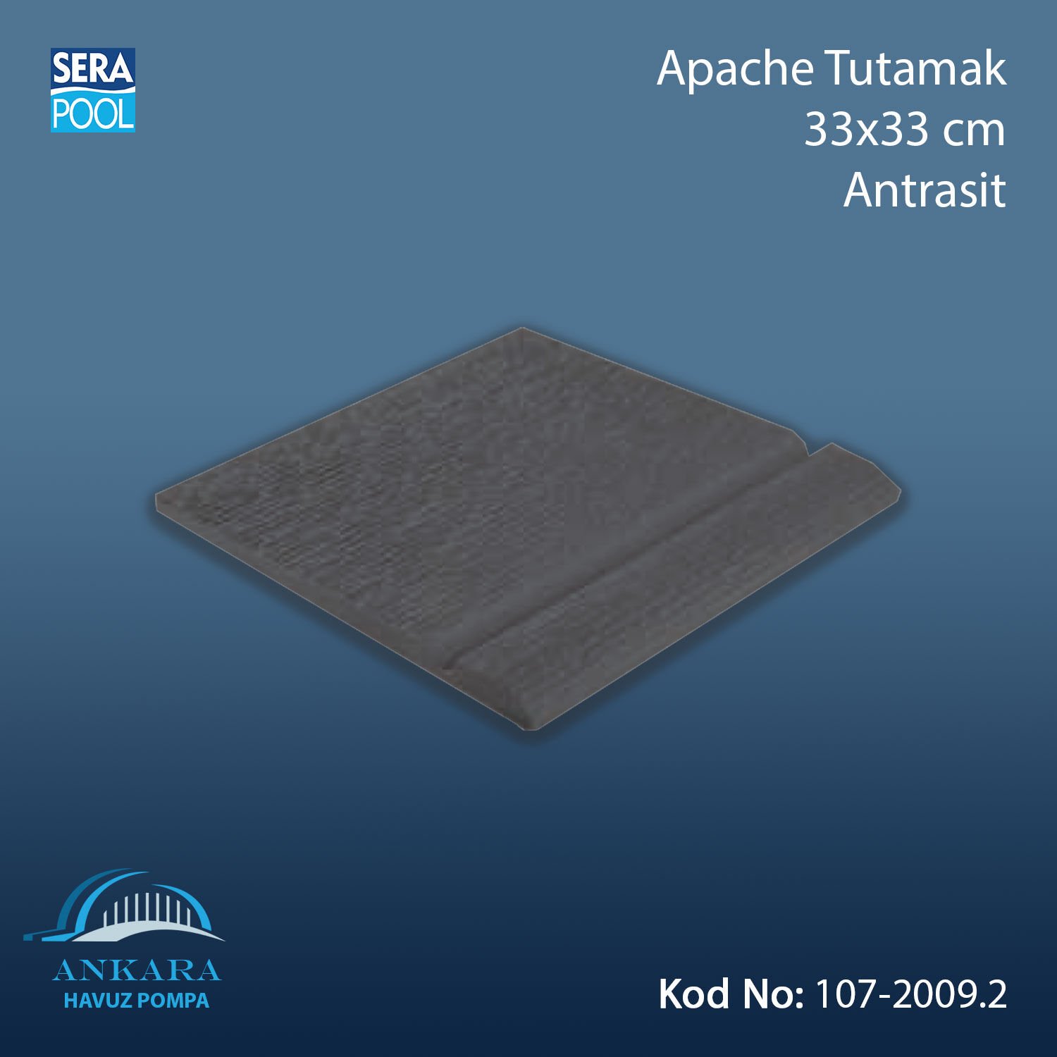 Apache Tam Sırlı Tutamak 33x33 cm Antrasit